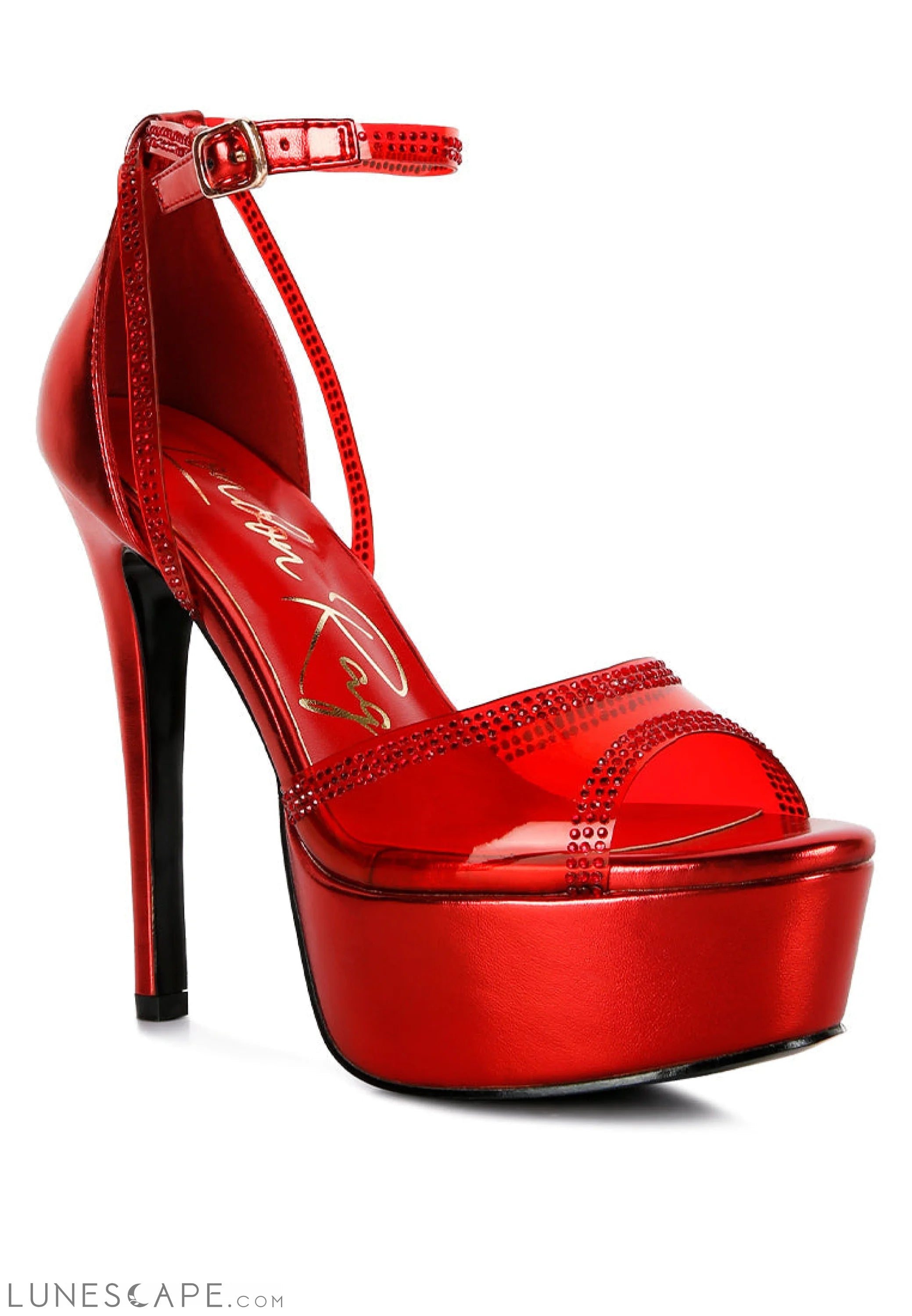 Cinderella Rhinestones Embellished Stiletto Platform Sandals LUNESCAPE