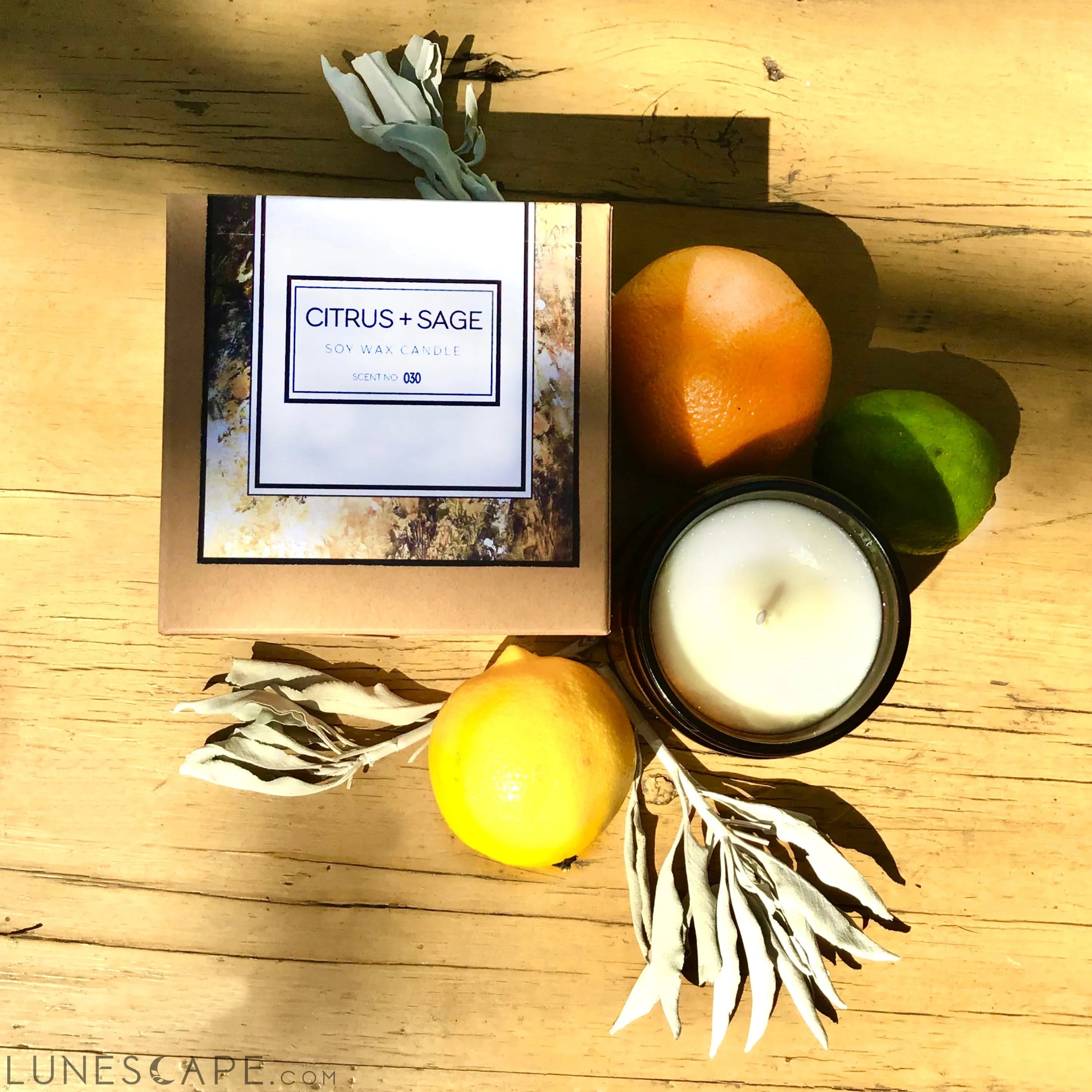 Citrus + Sage Soy Wax Candle LUNESCAPE