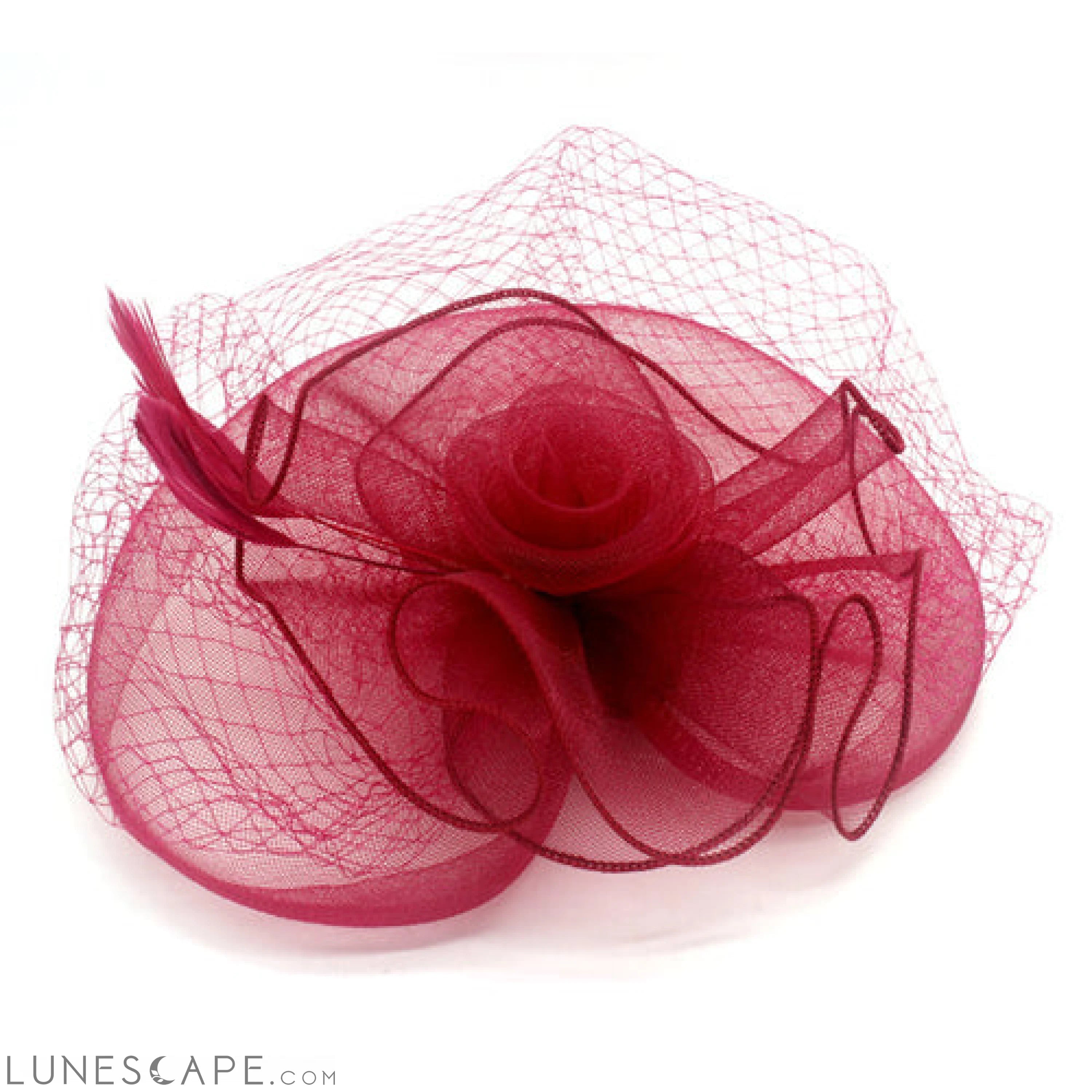 CLASSIC ROSE FASCINATOR W/ HEADBAND AND CLIP LUNESCAPE