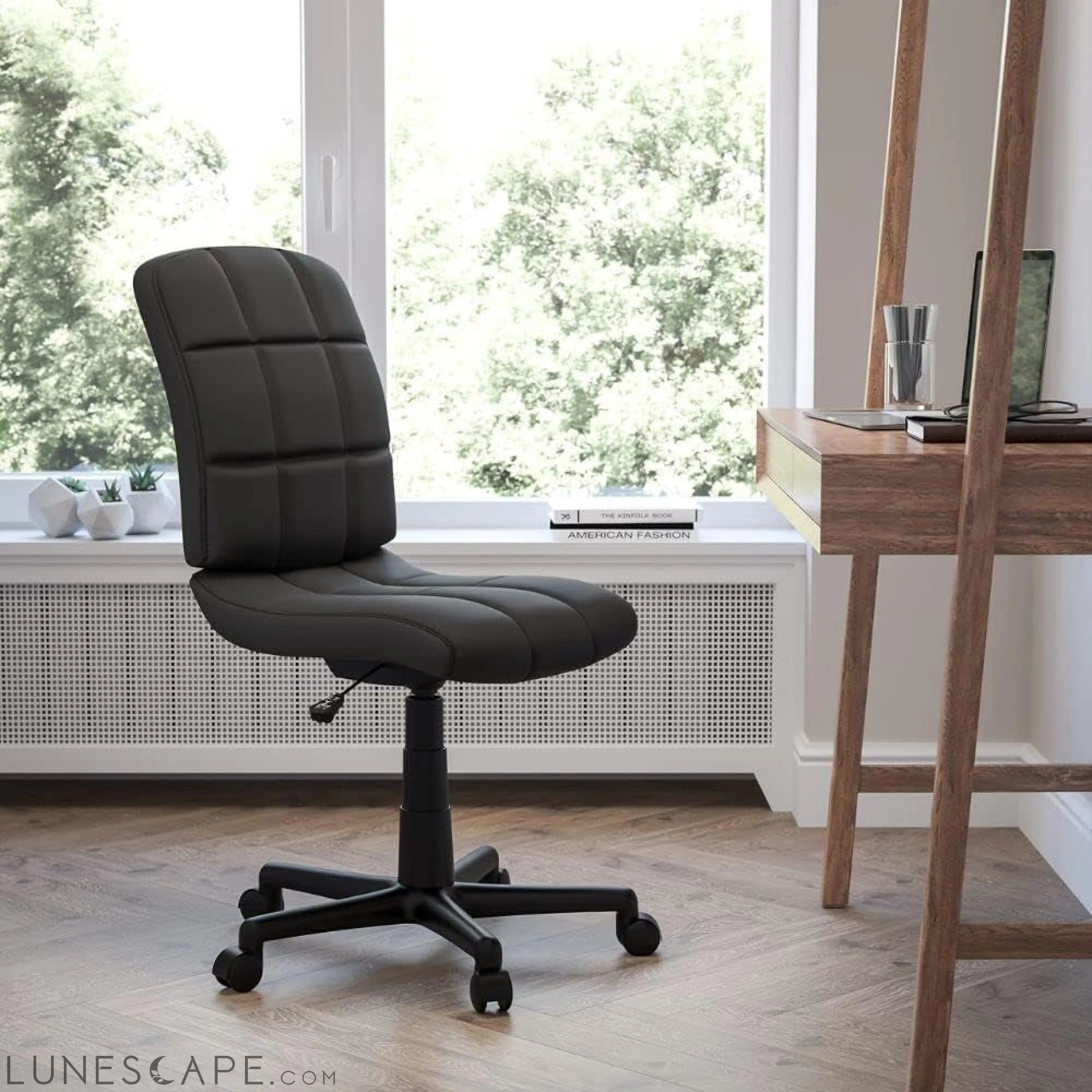 Clayton Mid-Back Tufted Vinyl Upholstered Swivel Desk Chair with LUNESCAPE
