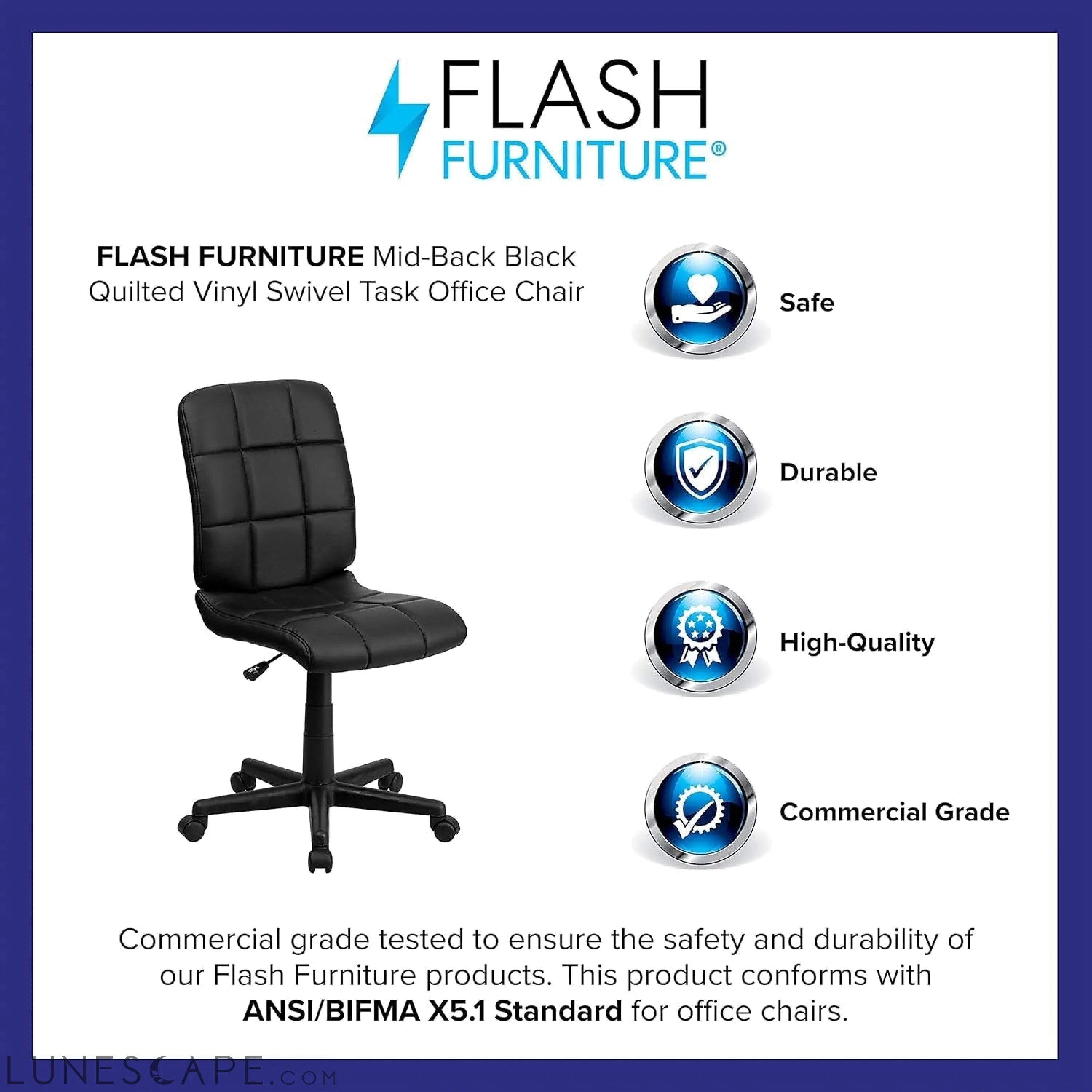Clayton Mid-Back Tufted Vinyl Upholstered Swivel Desk Chair with LUNESCAPE
