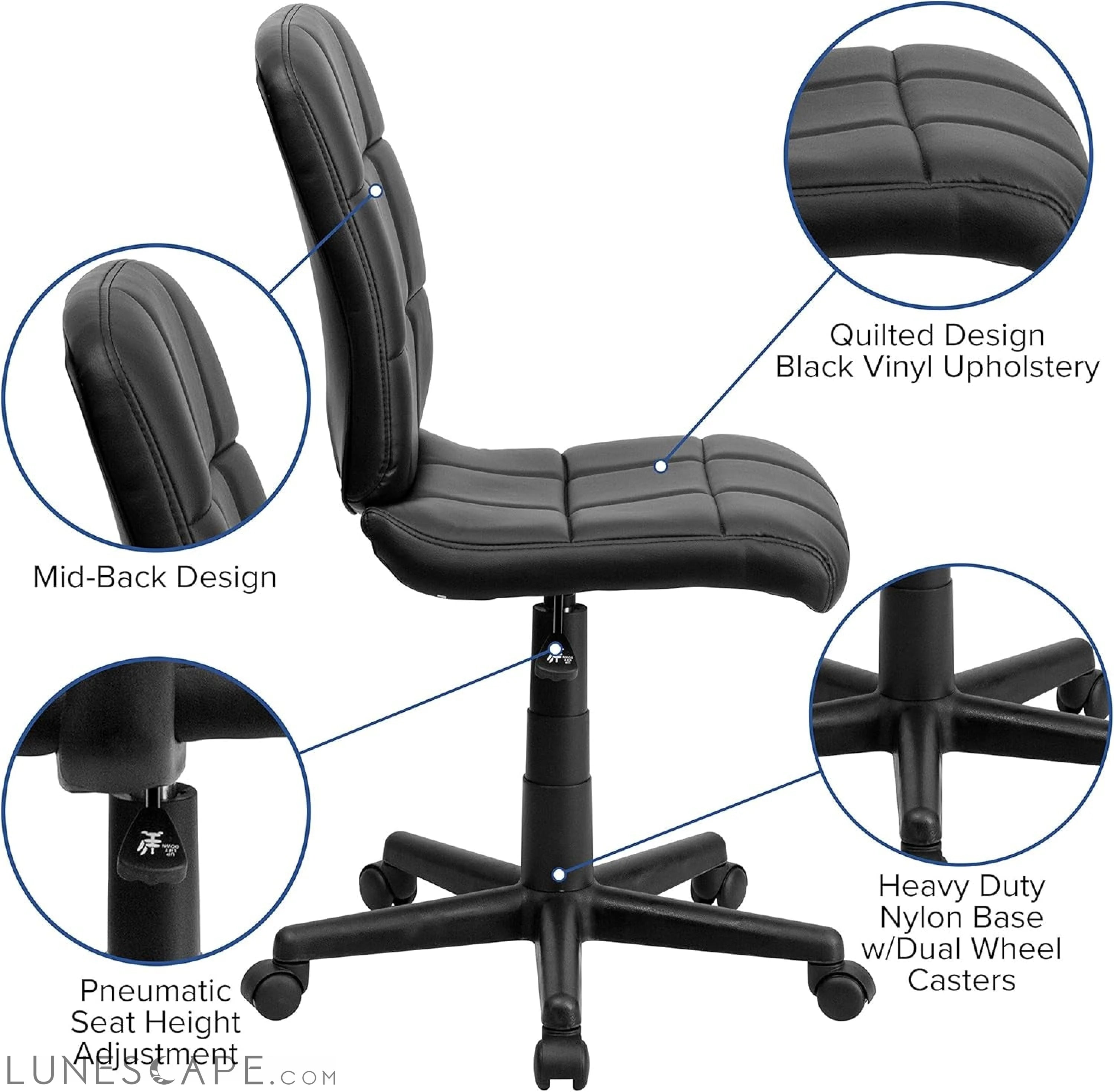 Clayton Mid-Back Tufted Vinyl Upholstered Swivel Desk Chair with LUNESCAPE