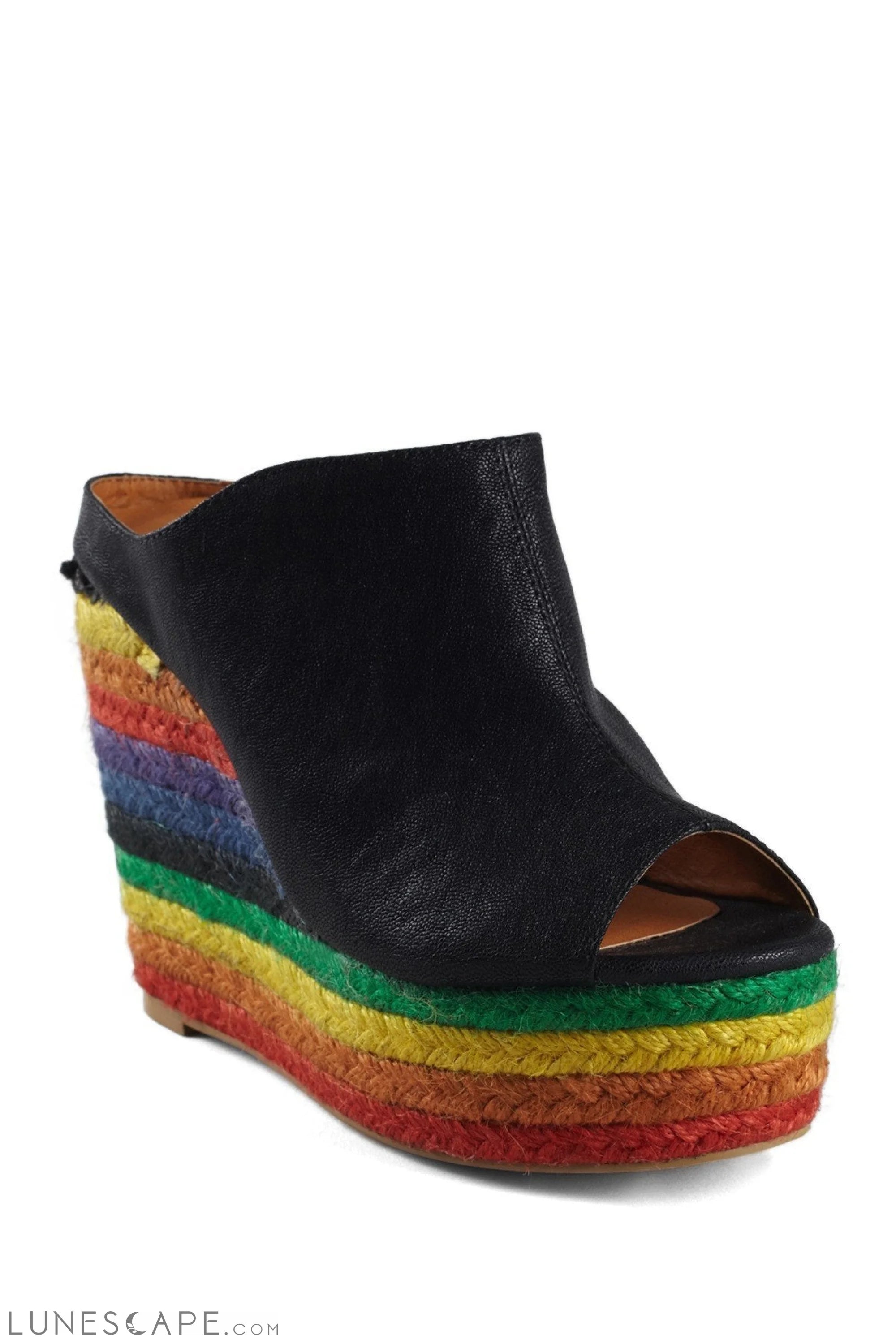 COBAIN Rainbow Woven Wedge Espadrille in Metallic Gold, Black or Brown LUNESCAPE