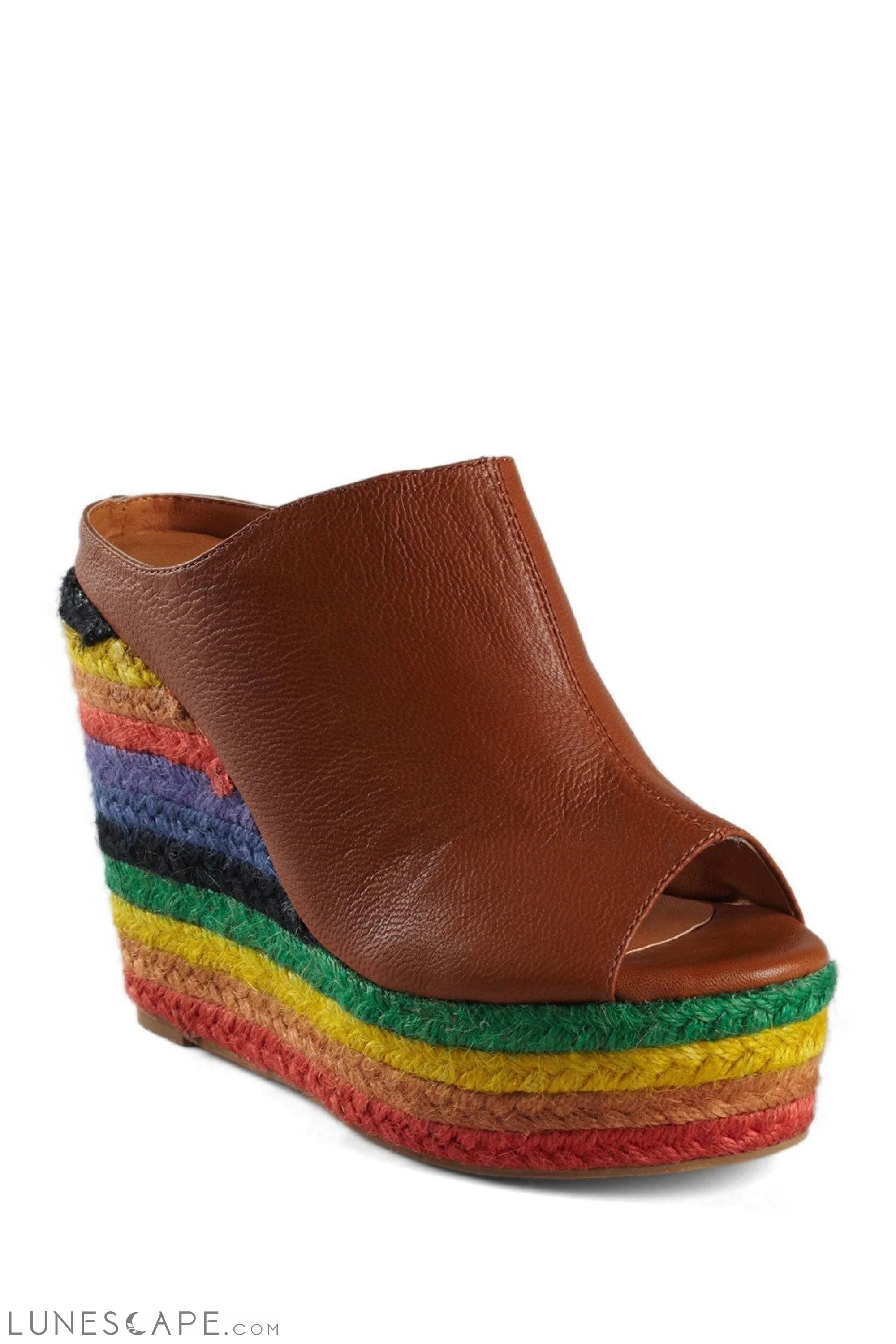 COBAIN Rainbow Woven Wedge Espadrille in Metallic Gold, Black or Brown LUNESCAPE