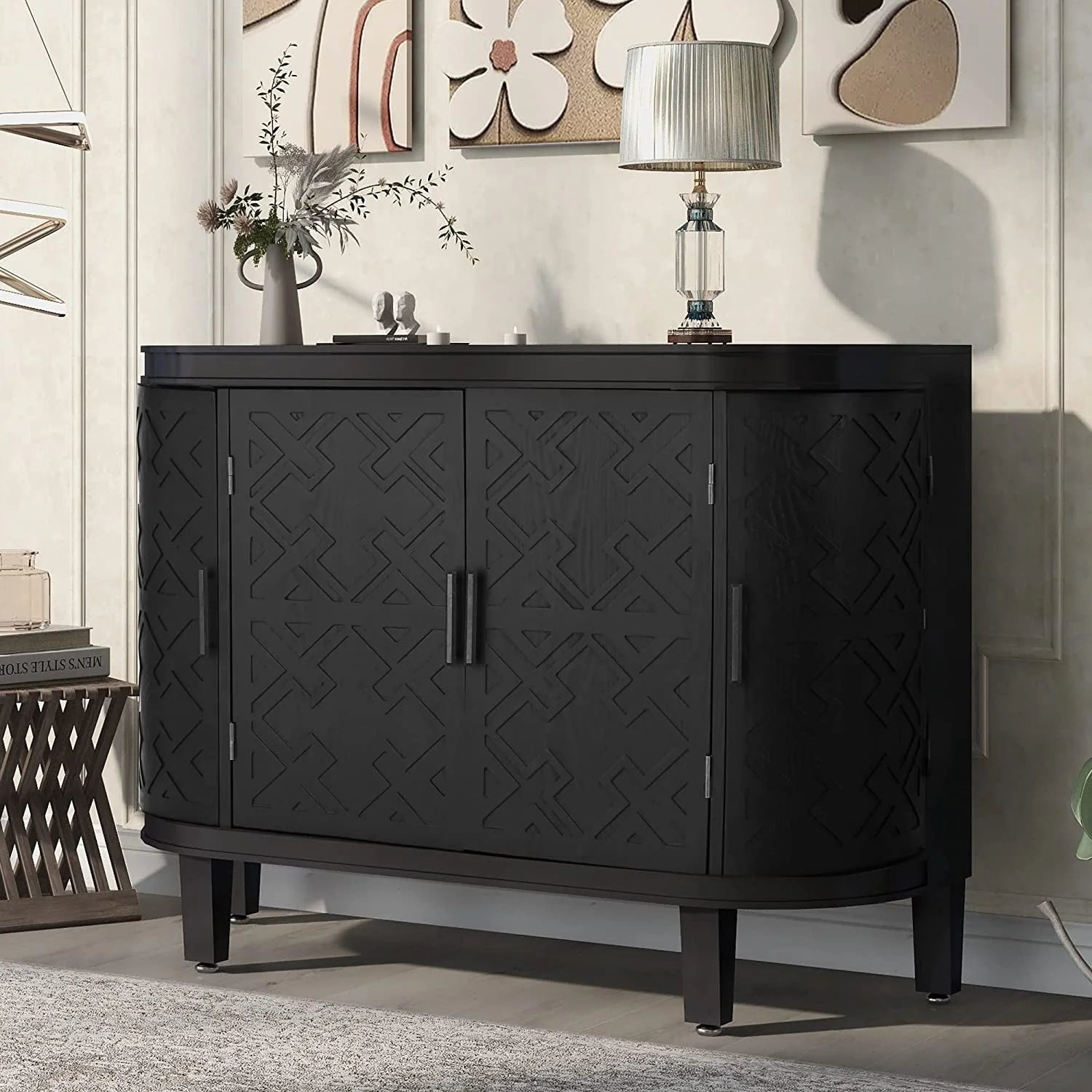 Coffee Bar Cabinet with Sliding Barn Door, 55 Inch LUNESCAPE