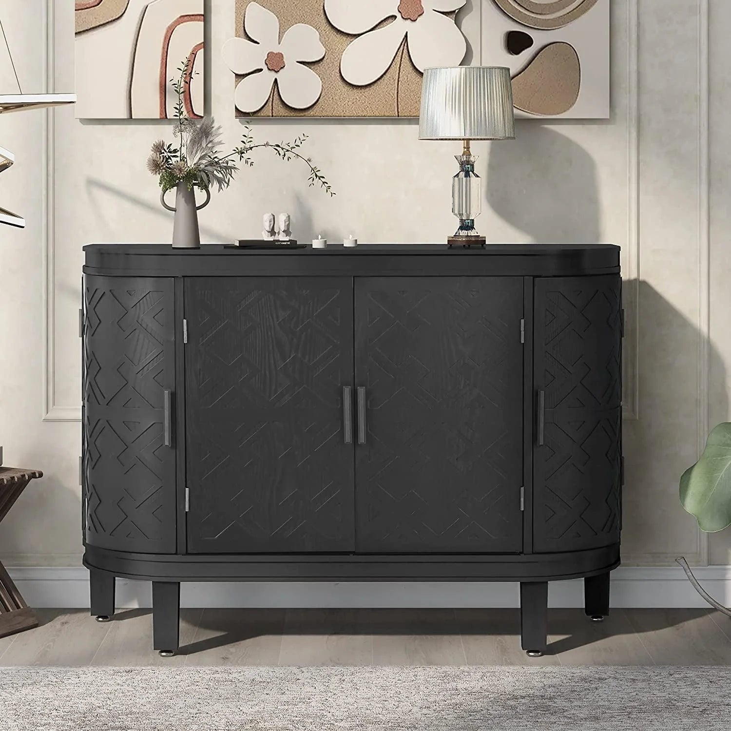 Coffee Bar Cabinet with Sliding Barn Door, 55 Inch LUNESCAPE