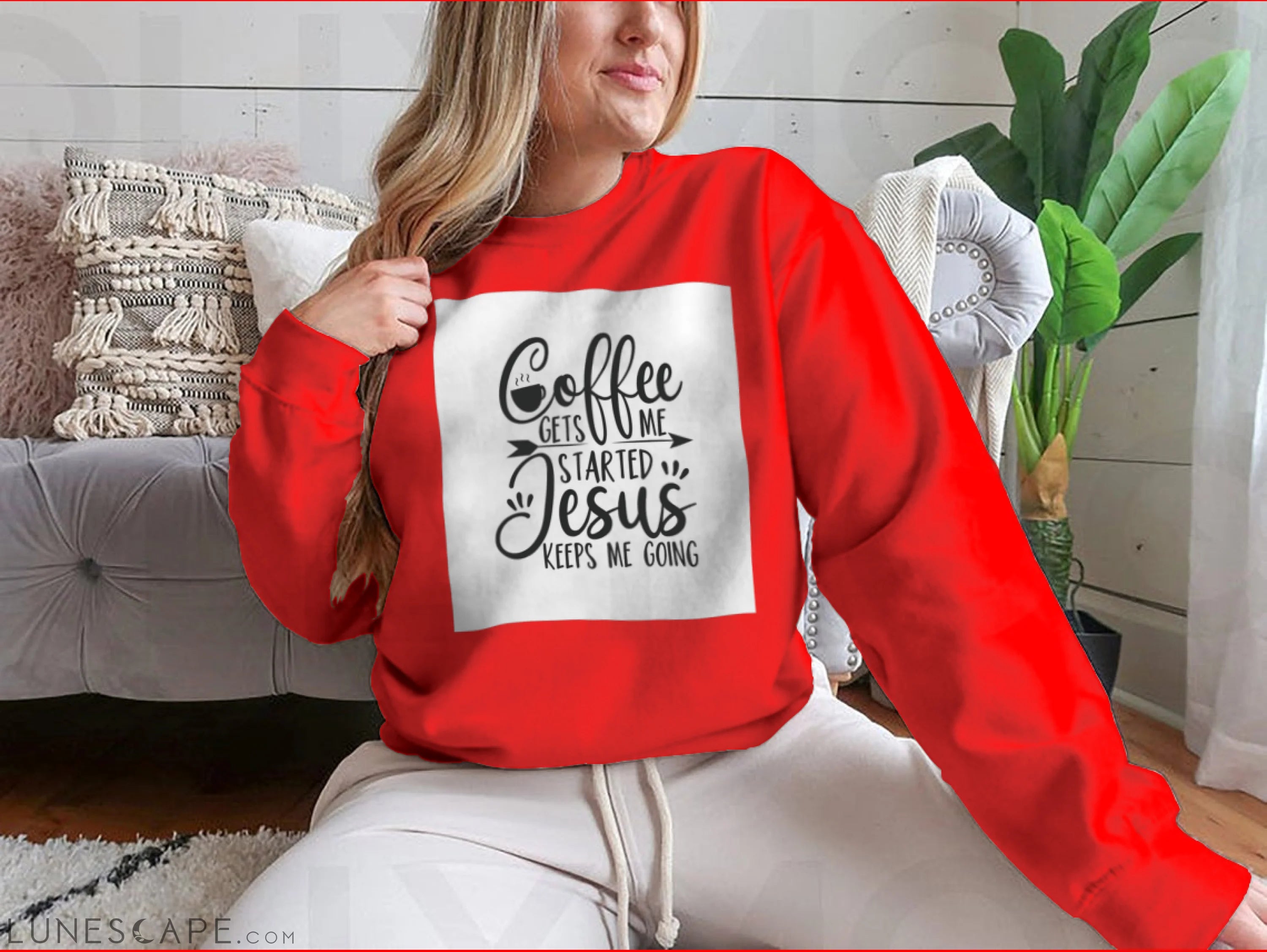 Coffee Gets Me Started Jesus Keeps Me Going- Positive Calligraphy. LUNESCAPE