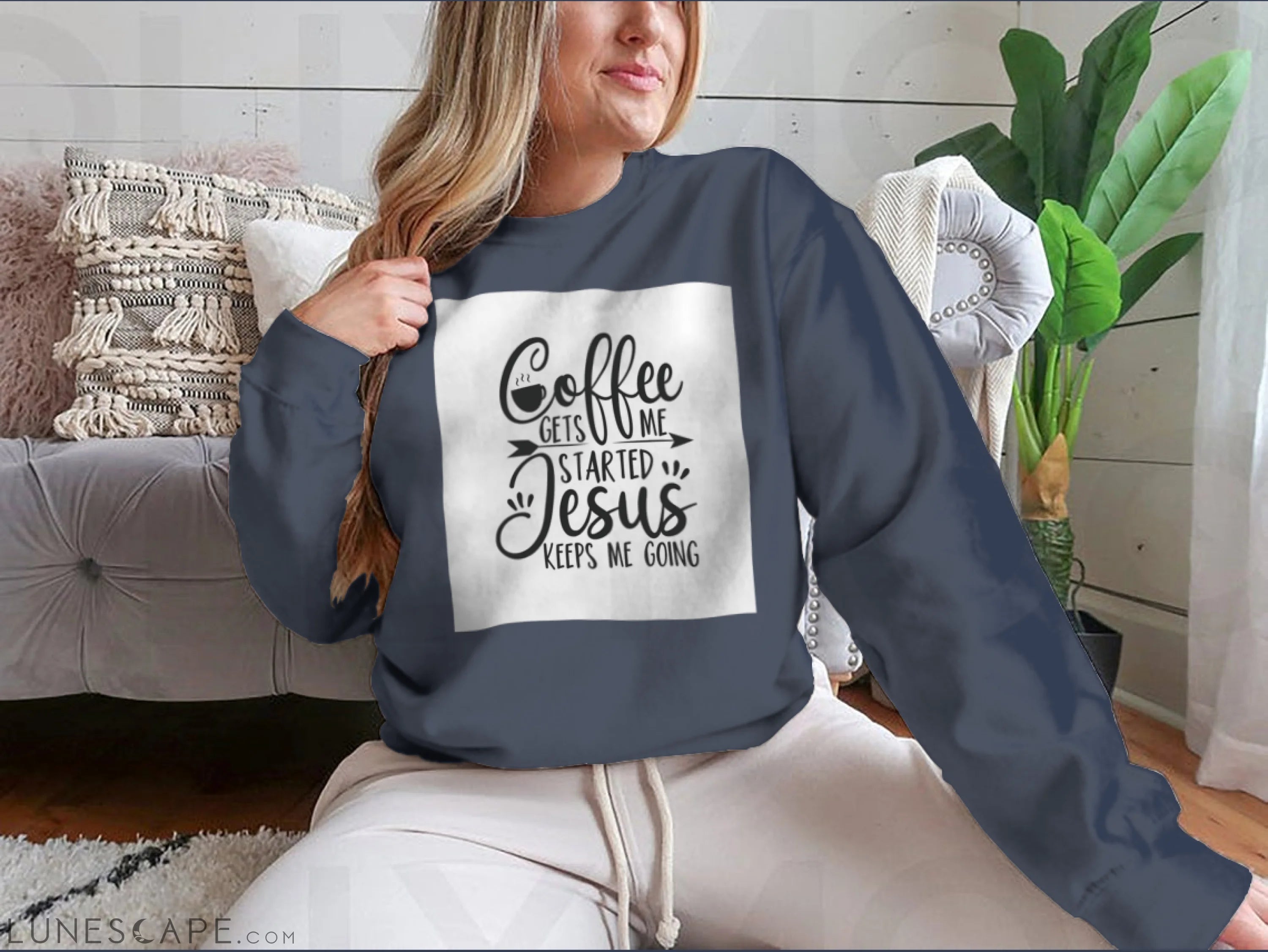 Coffee Gets Me Started Jesus Keeps Me Going- Positive Calligraphy. LUNESCAPE