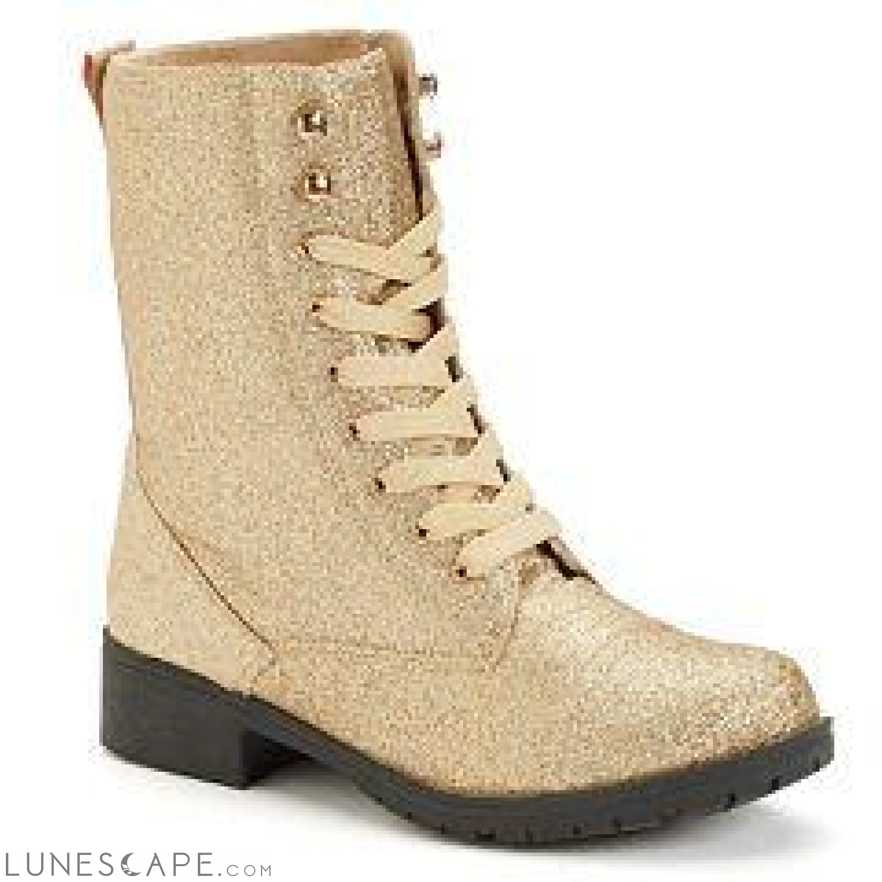COMBAT Lace-Up Ankle Boot Black Low Heel LUNESCAPE