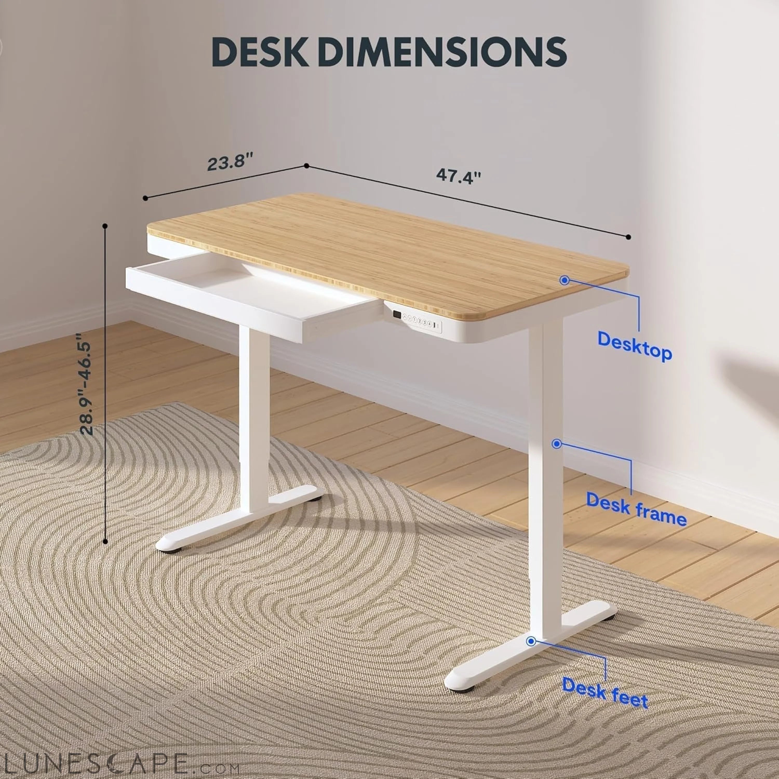Comhar Electric Standing Desk with Drawer Desktop & Adjustable Frame LUNESCAPE