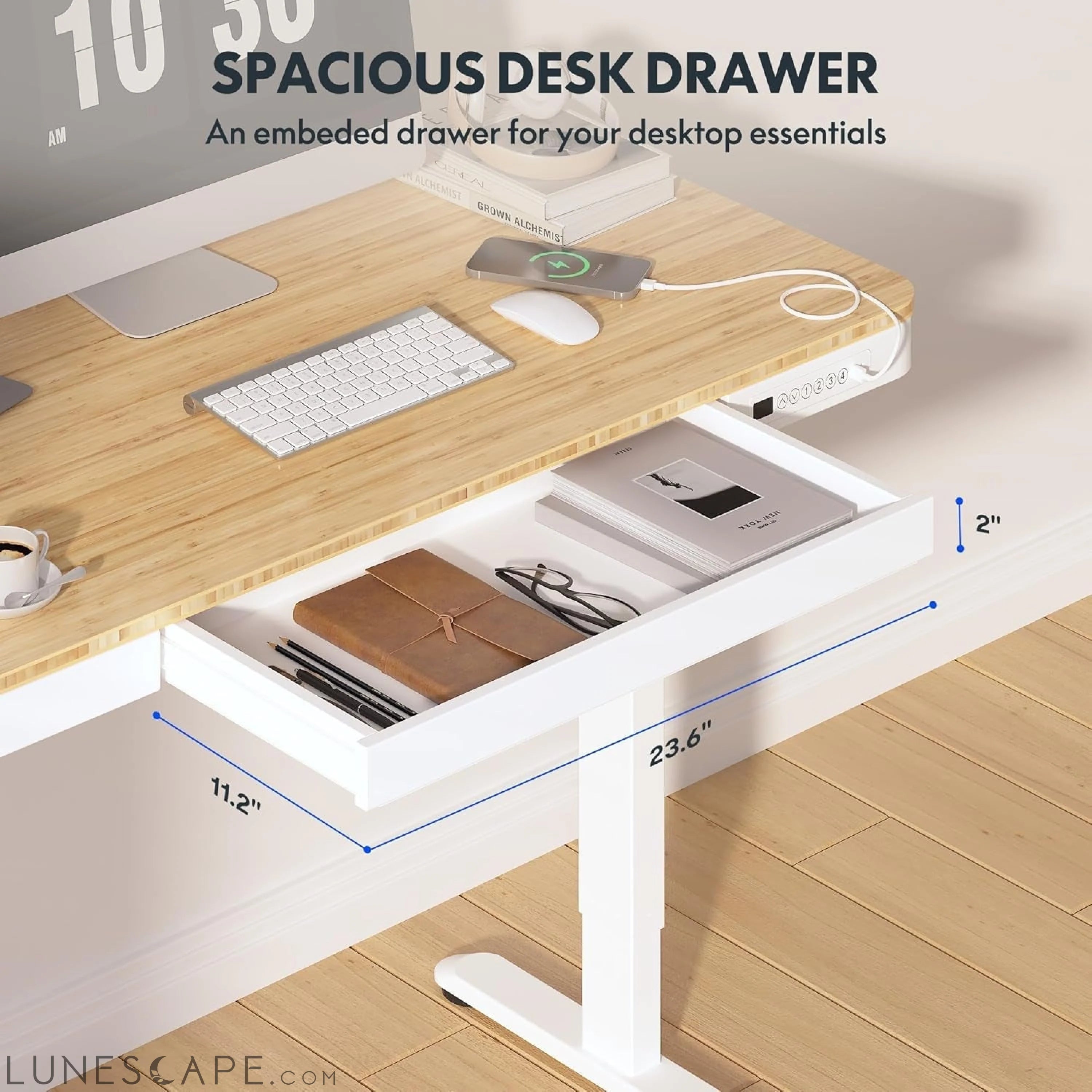 Comhar Electric Standing Desk with Drawer Desktop & Adjustable Frame LUNESCAPE