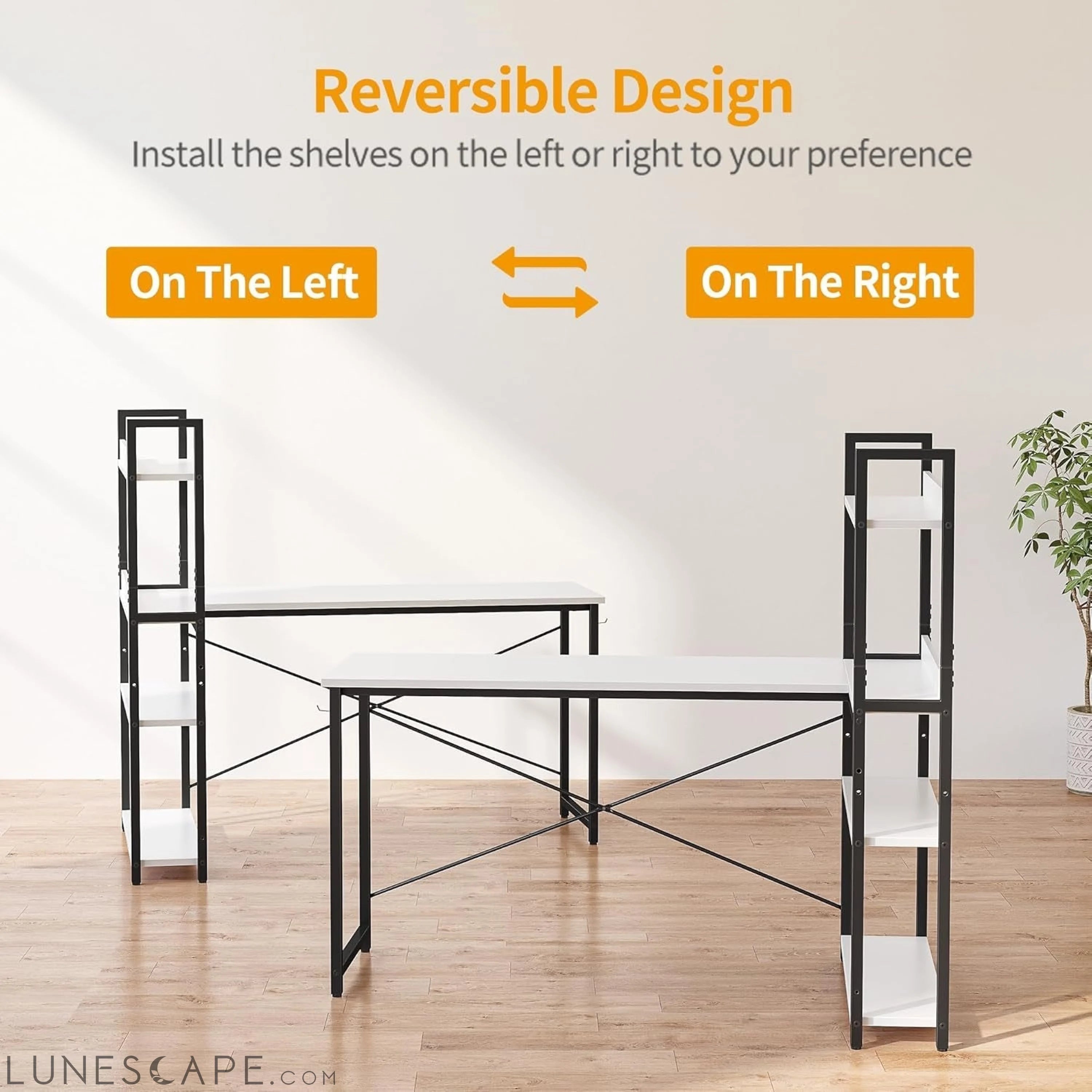 Computer Corner Desk with Storage Shelves, 47 Inch Reversible Small L LUNESCAPE