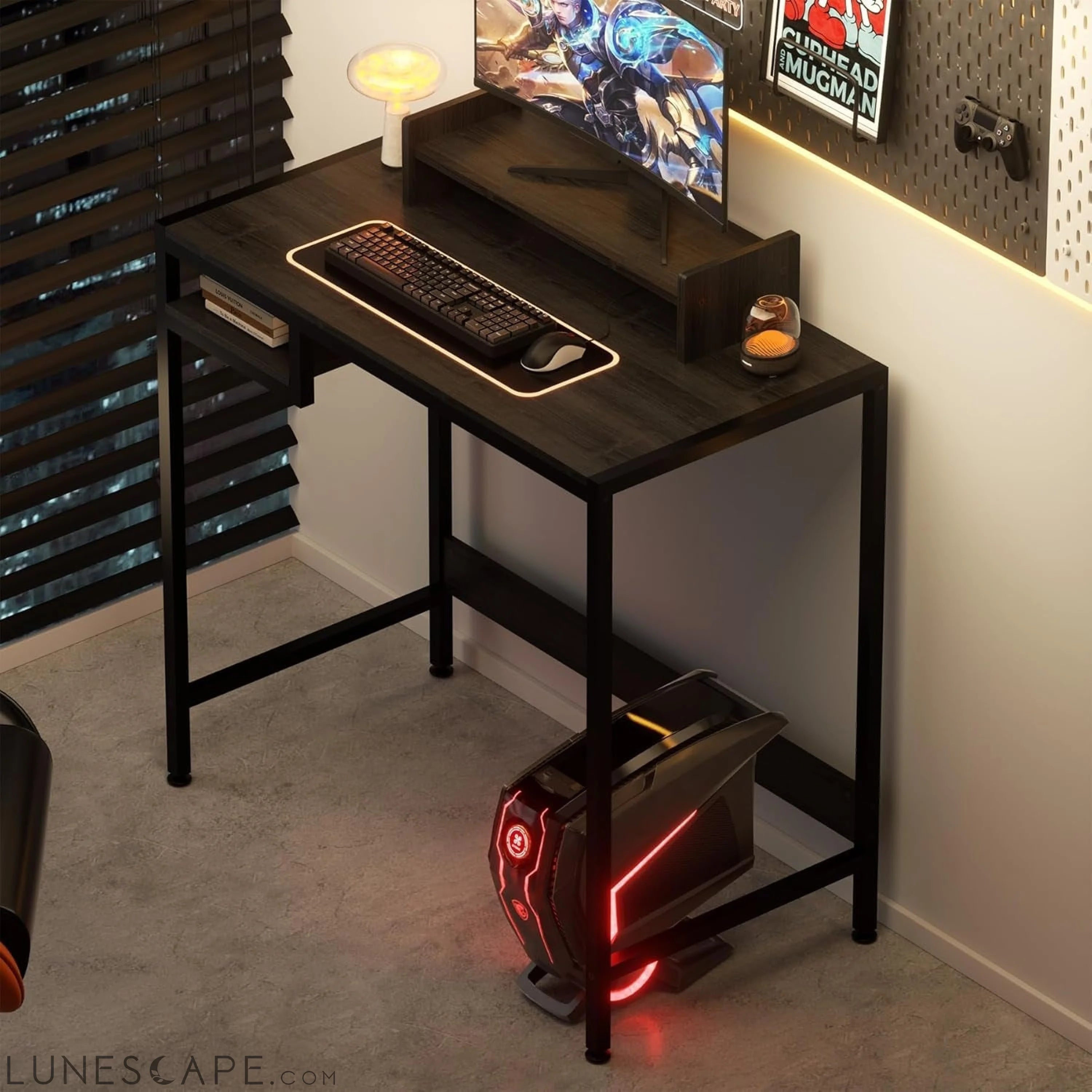 Computer Desk - 32 Inch Home Office Desk with Storage, Gaming Desk LUNESCAPE