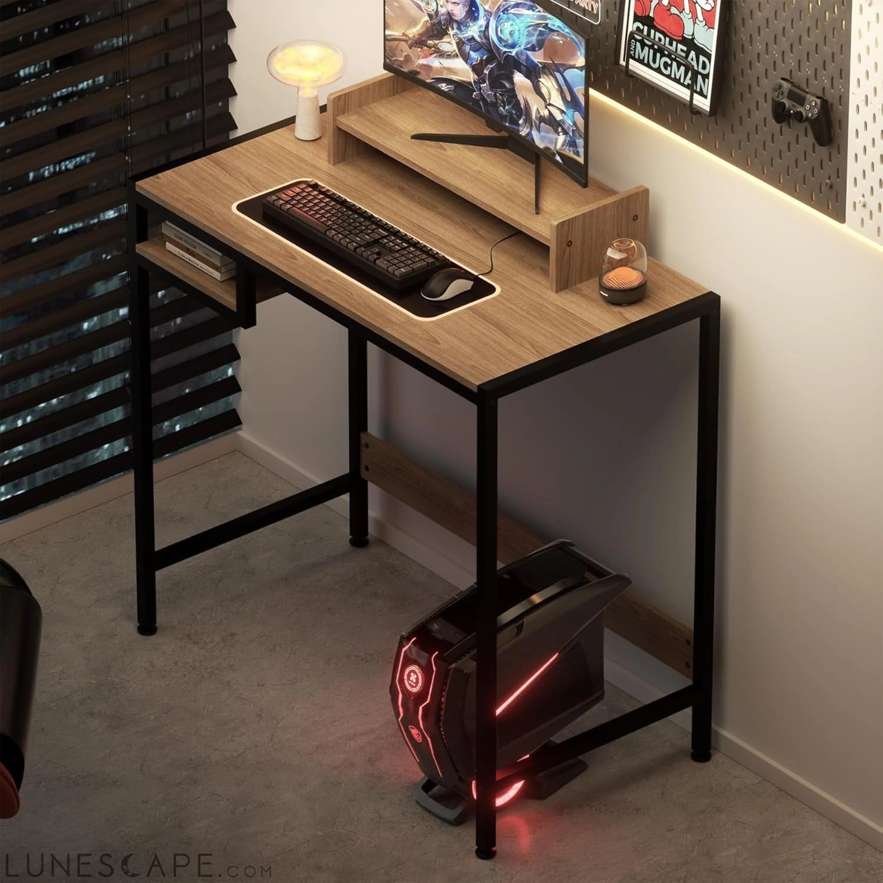 Computer Desk - 32 Inch Home Office Desk with Storage, Gaming Desk LUNESCAPE