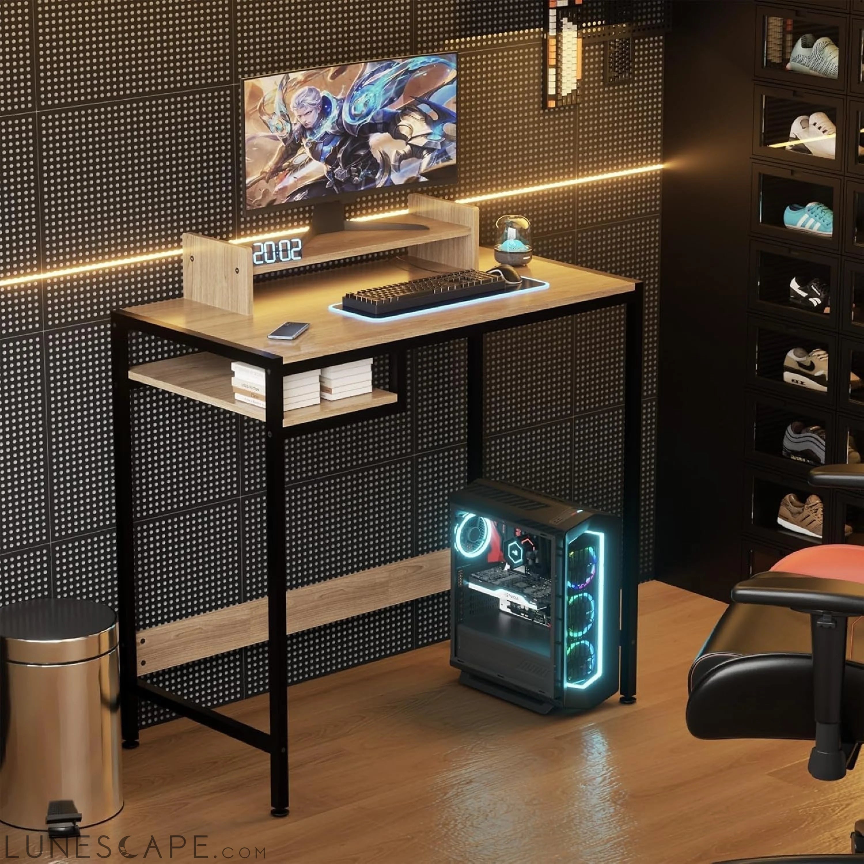 Computer Desk - 32 Inch Home Office Desk with Storage, Gaming Desk LUNESCAPE