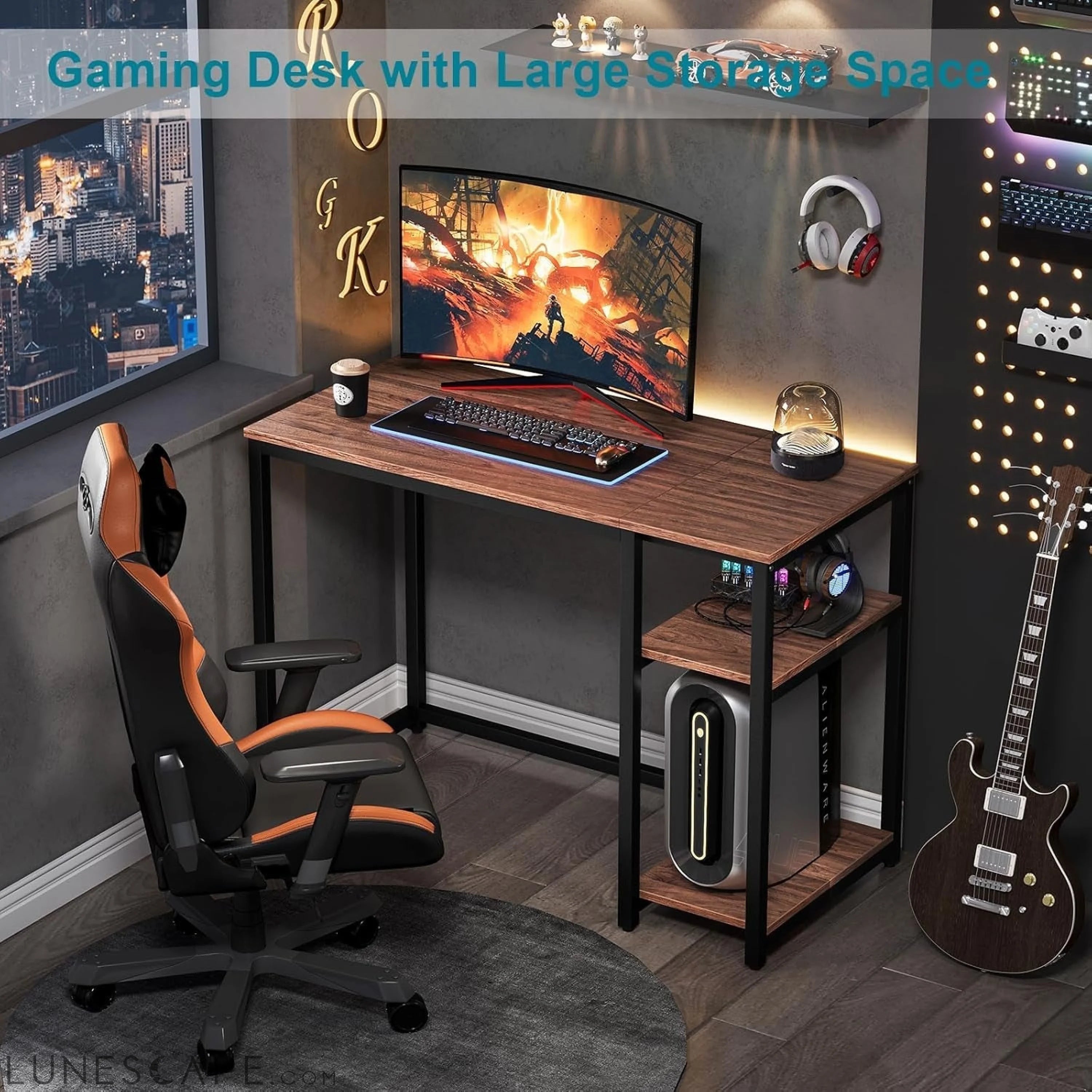 Computer Desk 40 Inch with 2 Shelves, Sturdy Home Office Desk with LUNESCAPE