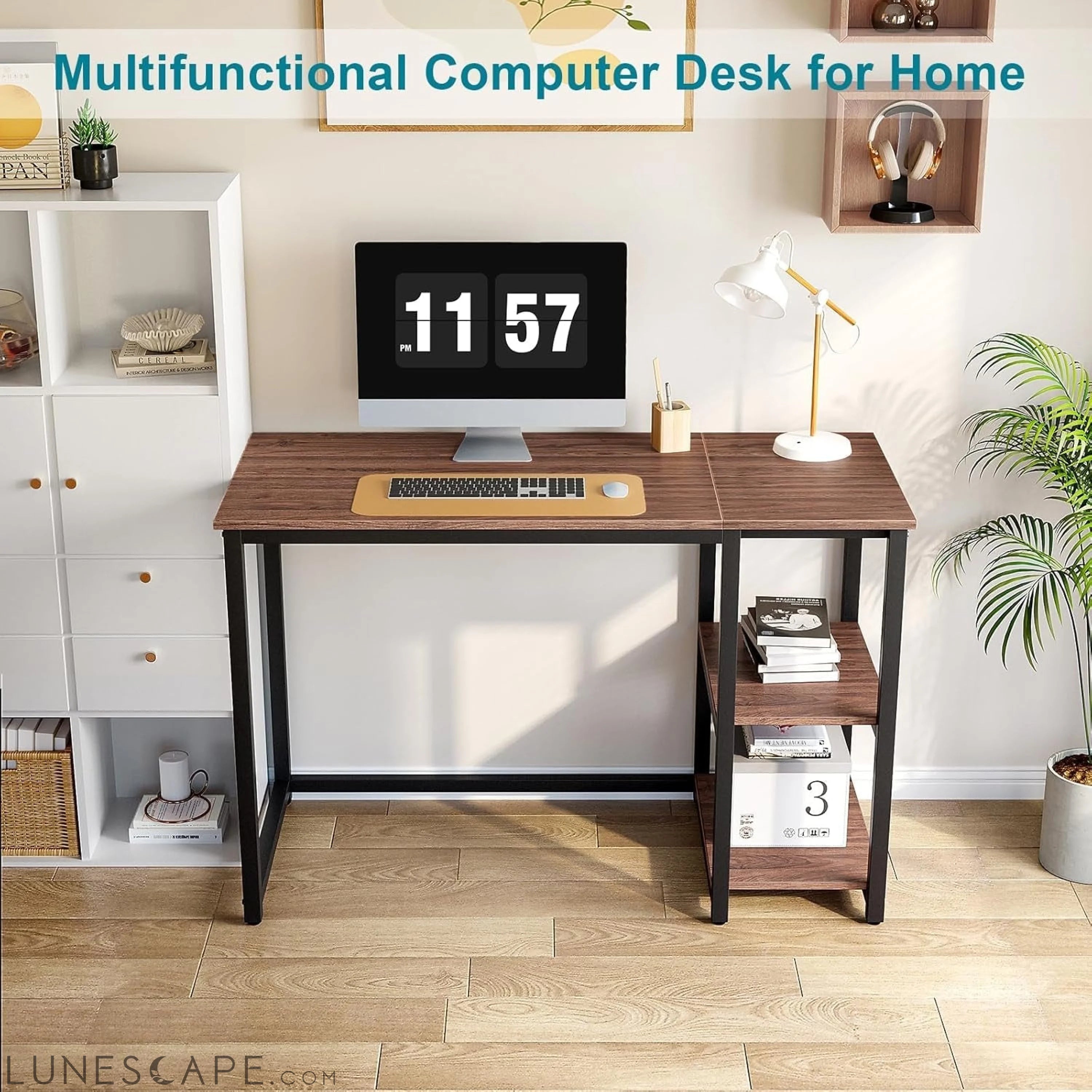 Computer Desk 40 Inch with 2 Shelves, Sturdy Home Office Desk with LUNESCAPE