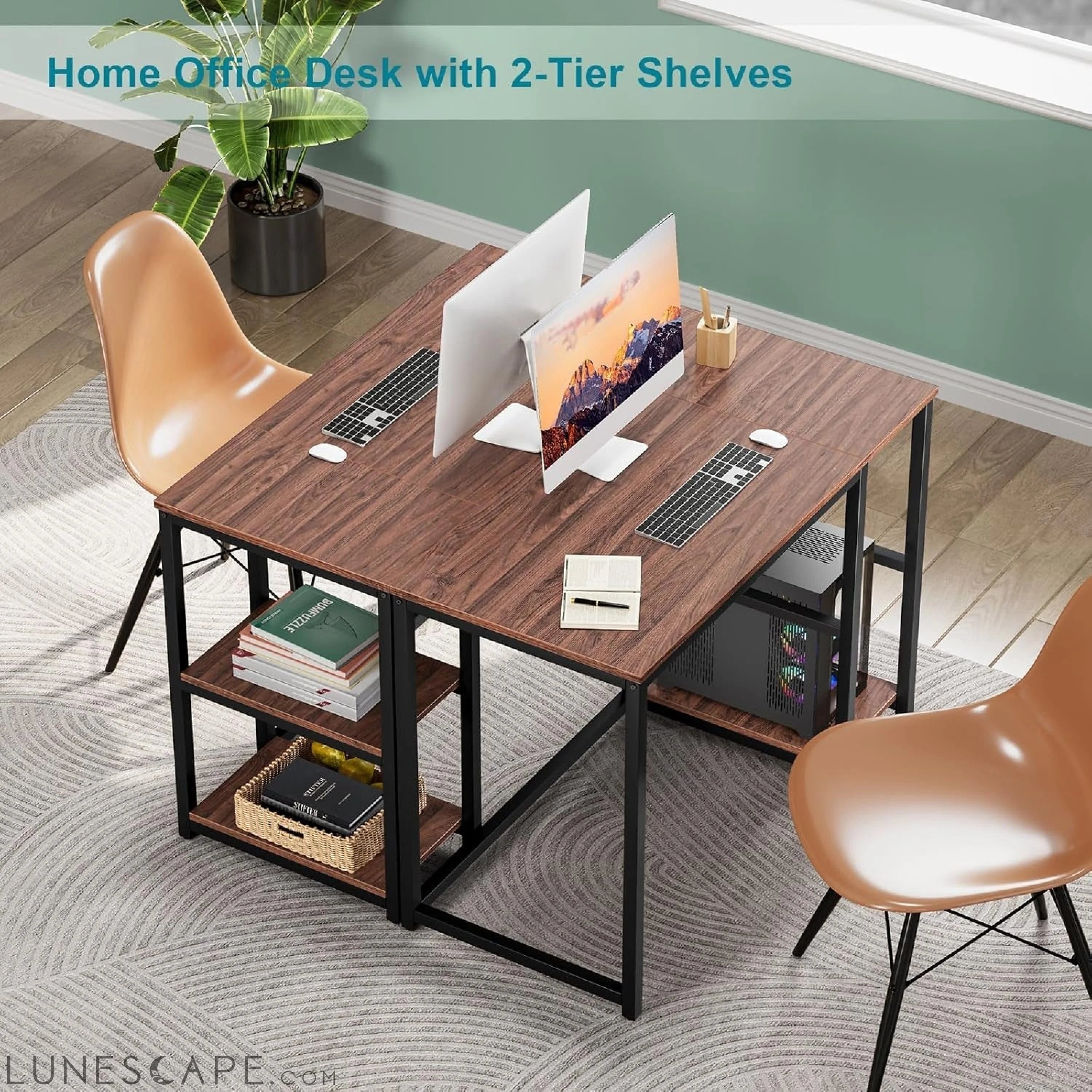 Computer Desk 40 Inch with 2 Shelves, Sturdy Home Office Desk with LUNESCAPE