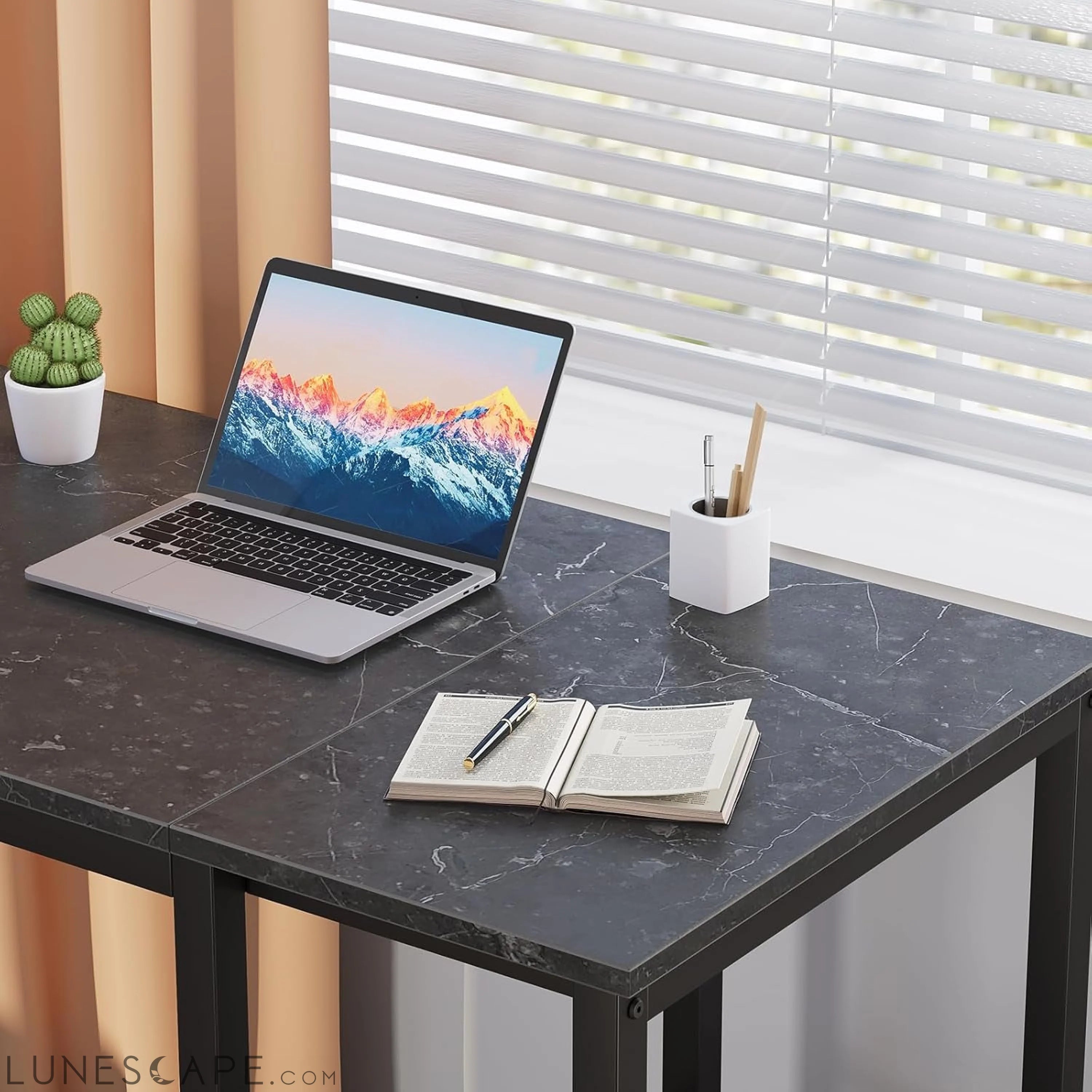 Computer Desk 40 Inches with 2-Tier Shelves Sturdy Home Office Desk LUNESCAPE