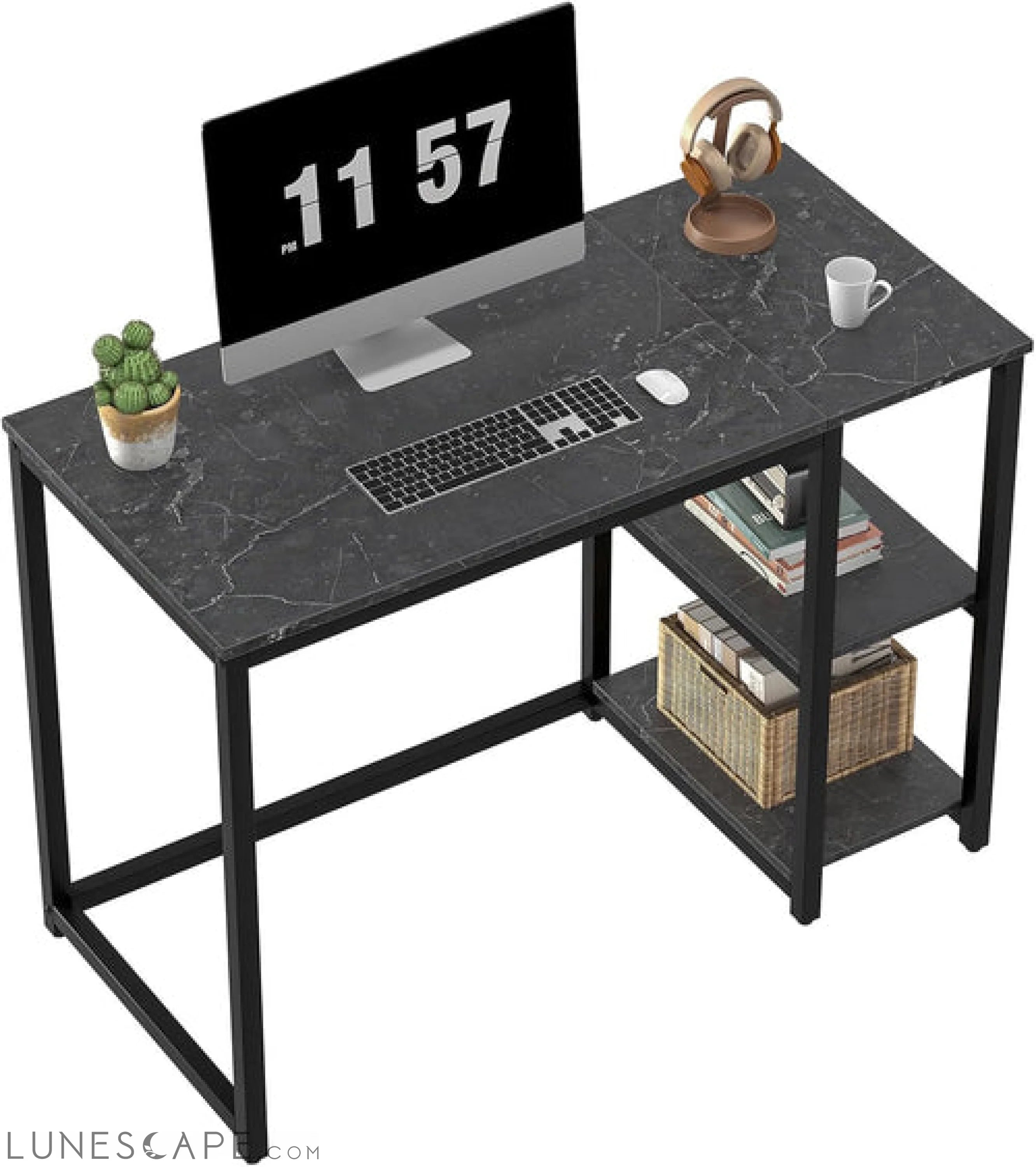 Computer Desk 40 Inches with 2-Tier Shelves Sturdy Home Office Desk LUNESCAPE