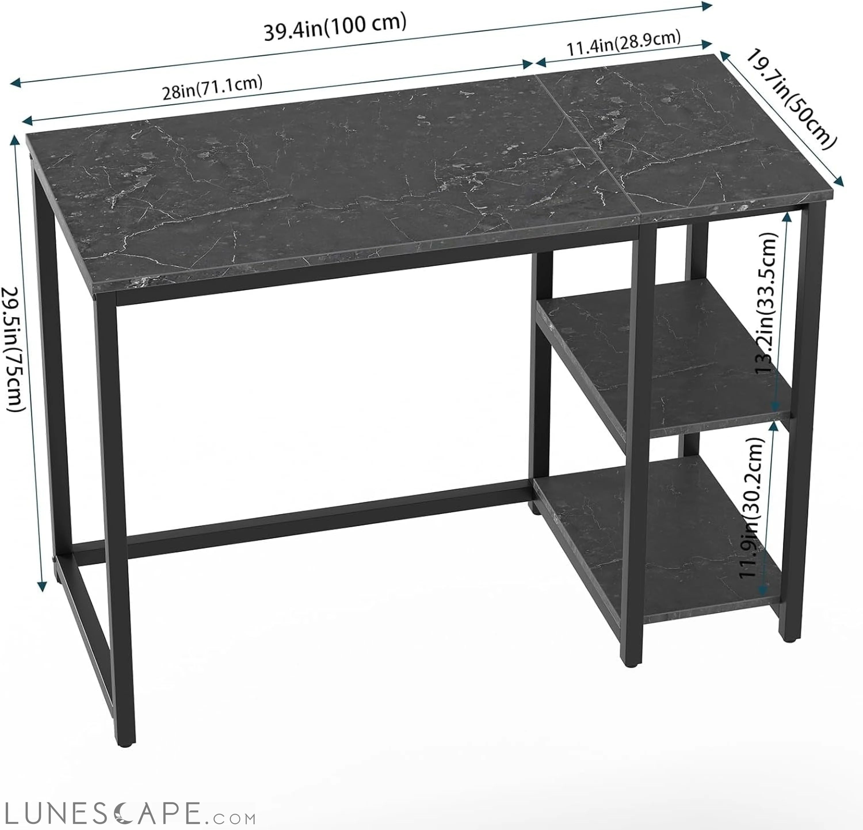 Computer Desk 40 Inches with 2-Tier Shelves Sturdy Home Office Desk LUNESCAPE