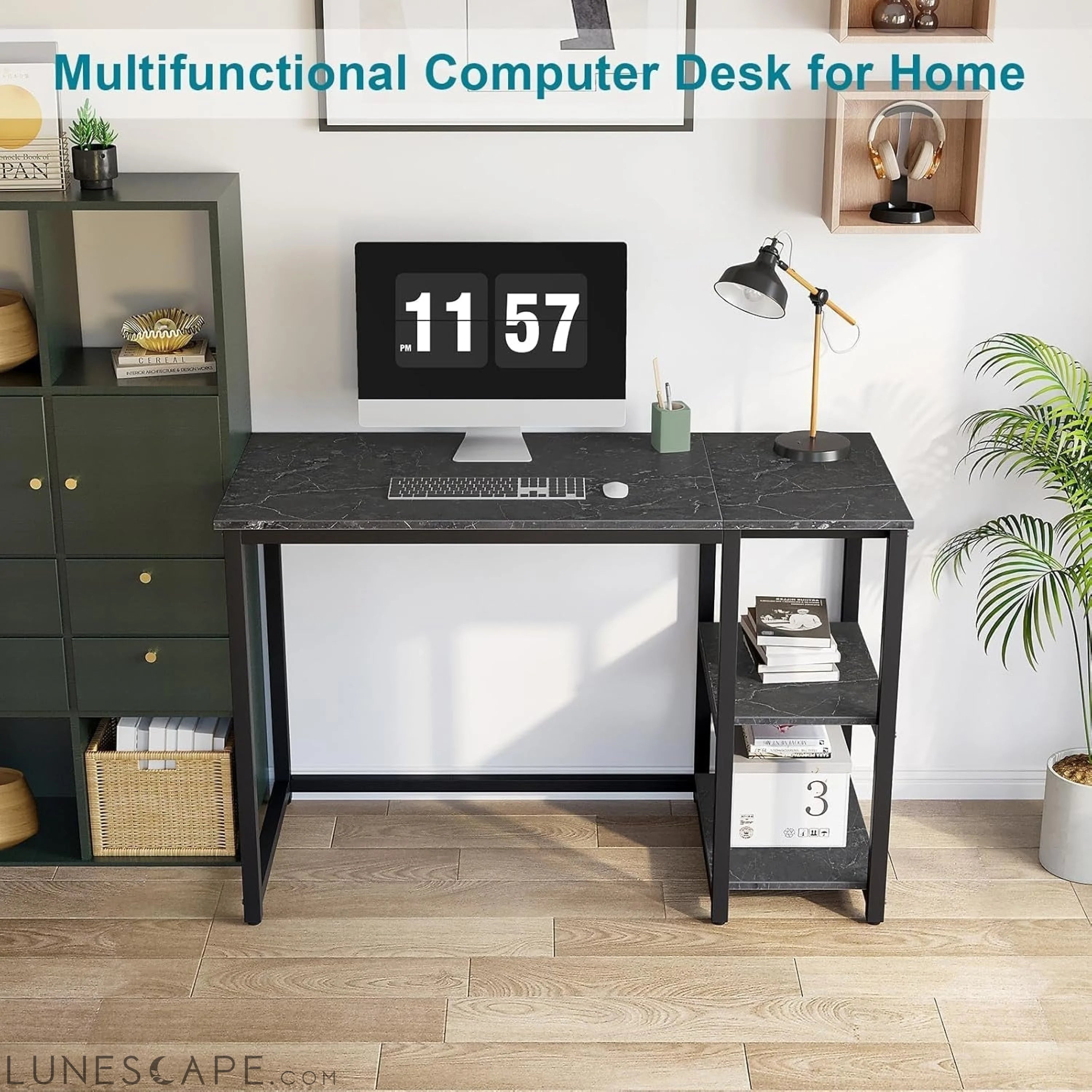 Computer Desk 40 Inches with 2-Tier Shelves Sturdy Home Office Desk LUNESCAPE