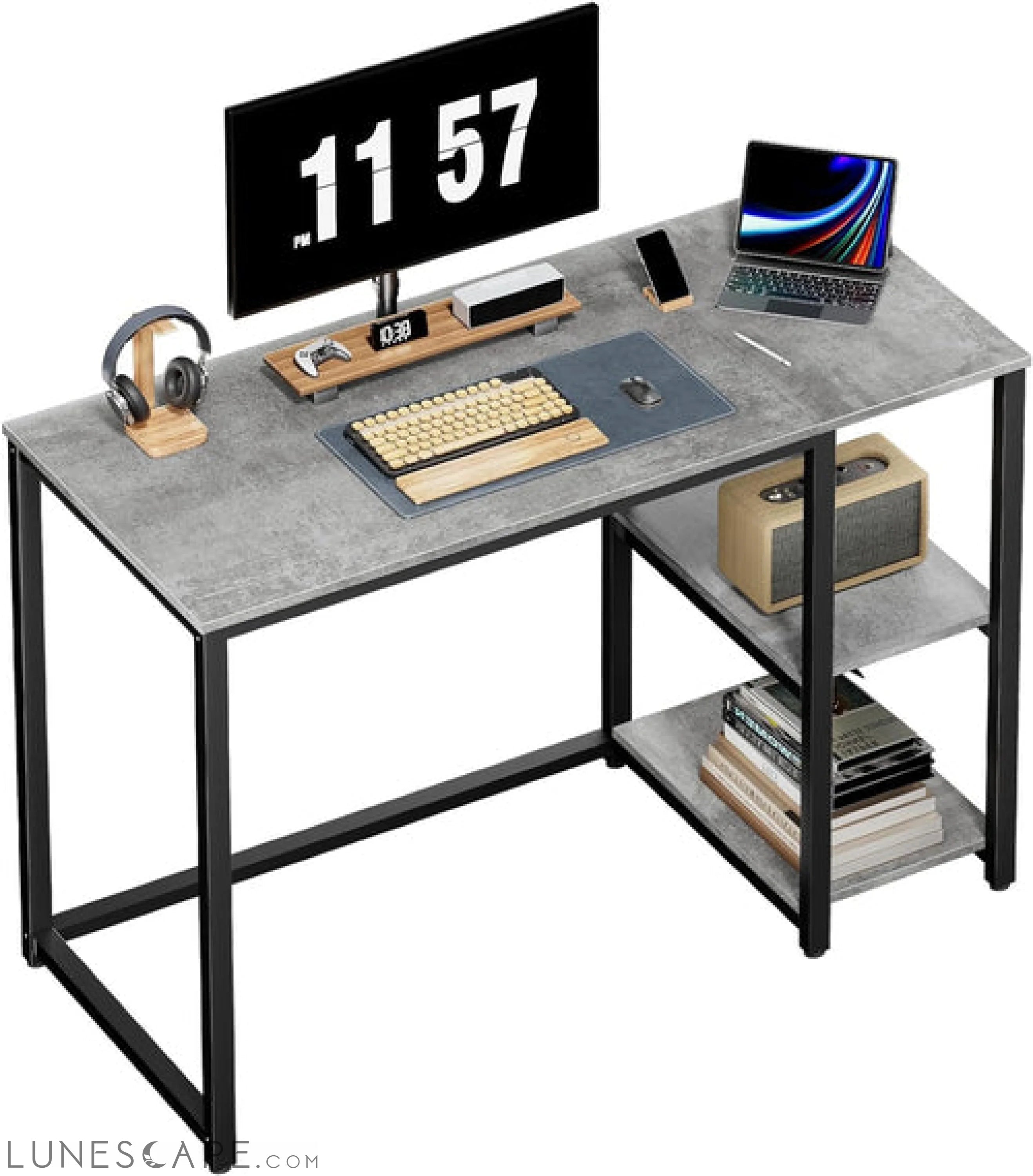 Computer Desk 40 Inches with 2-Tier Shelves Sturdy Home Office Desk LUNESCAPE