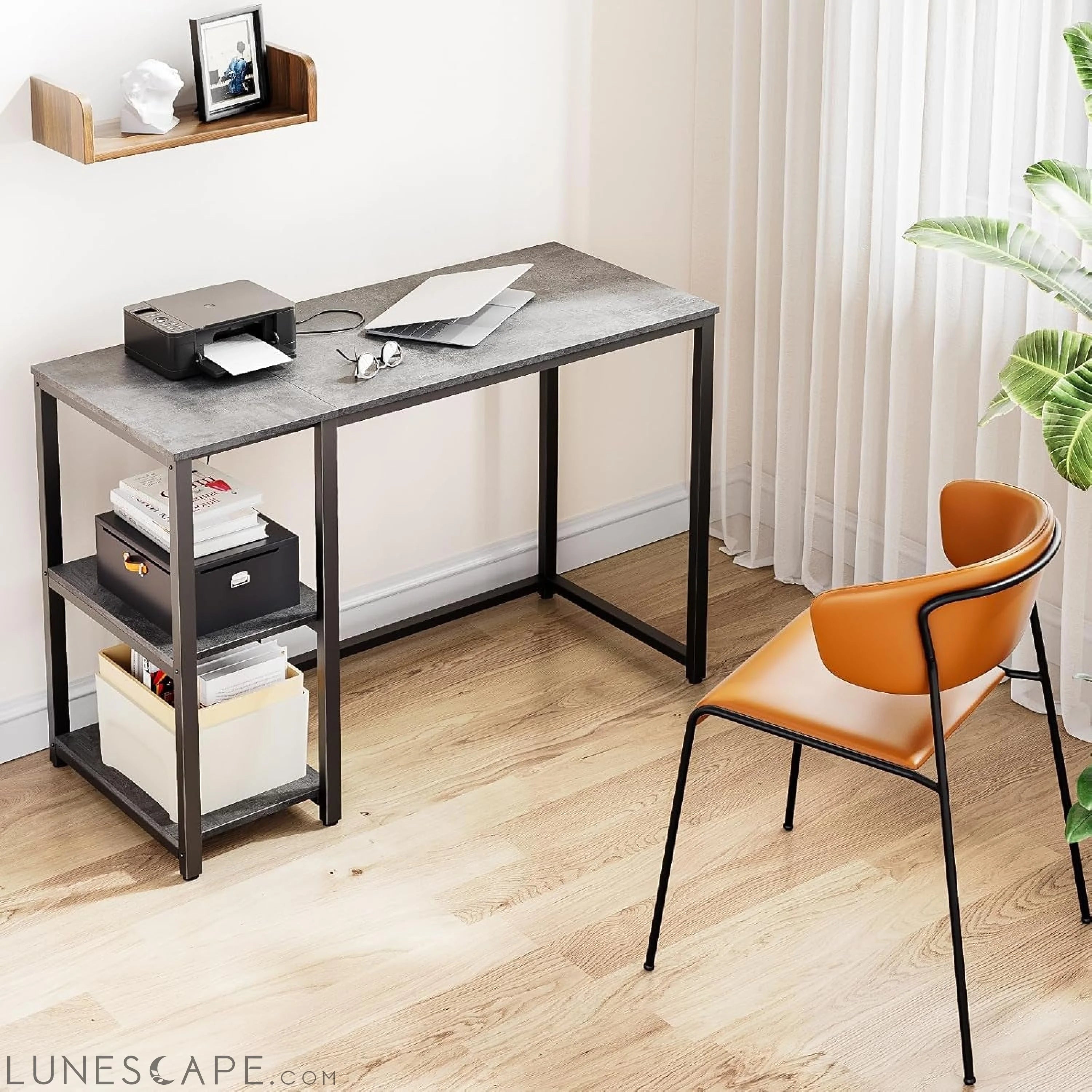 Computer Desk 40 Inches with 2-Tier Shelves Sturdy Home Office Desk LUNESCAPE