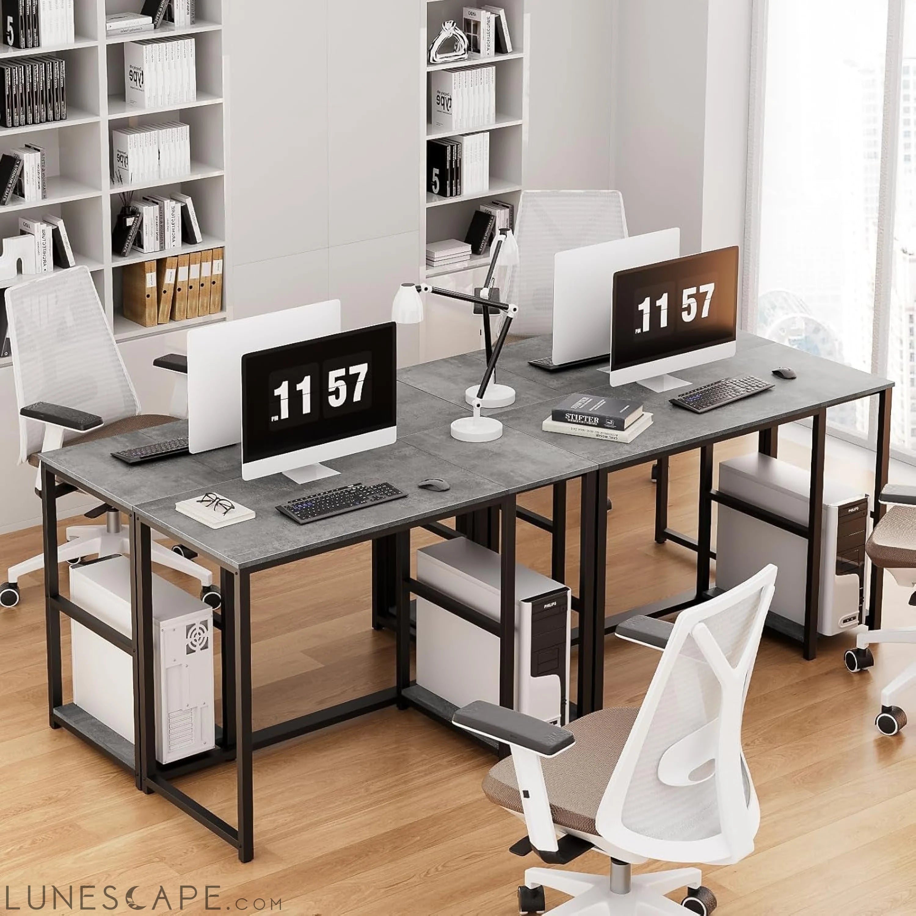 Computer Desk 40 Inches with 2-Tier Shelves Sturdy Home Office Desk LUNESCAPE