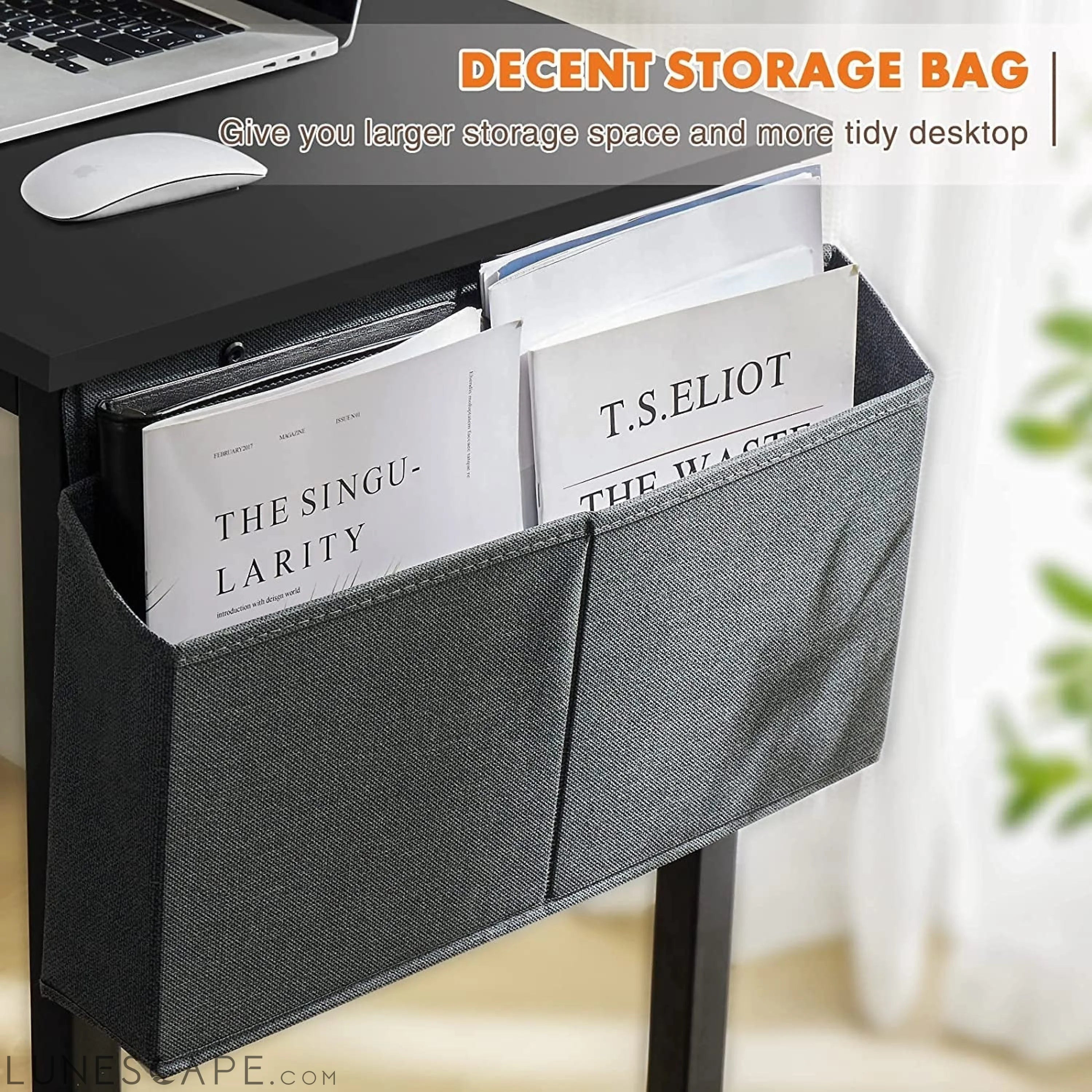 Computer Desk 47 Inch, Modern Simple Style, Storage Bag LUNESCAPE