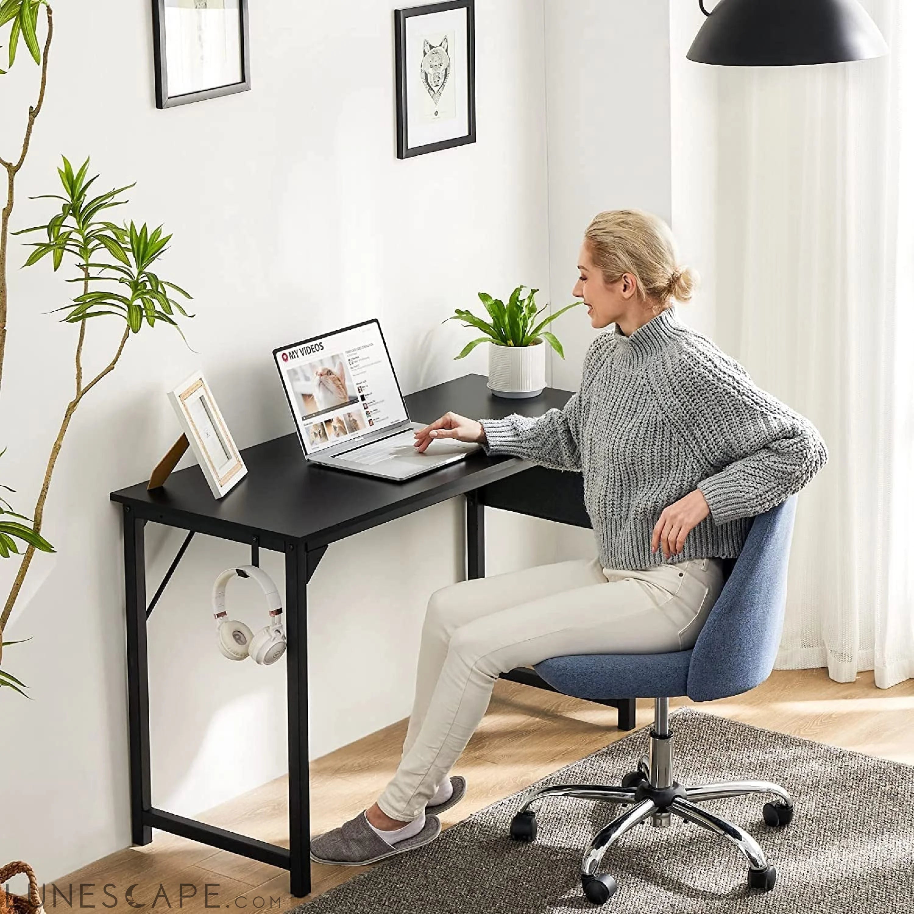 Computer Desk 47 Inch, Modern Simple Style, Storage Bag LUNESCAPE