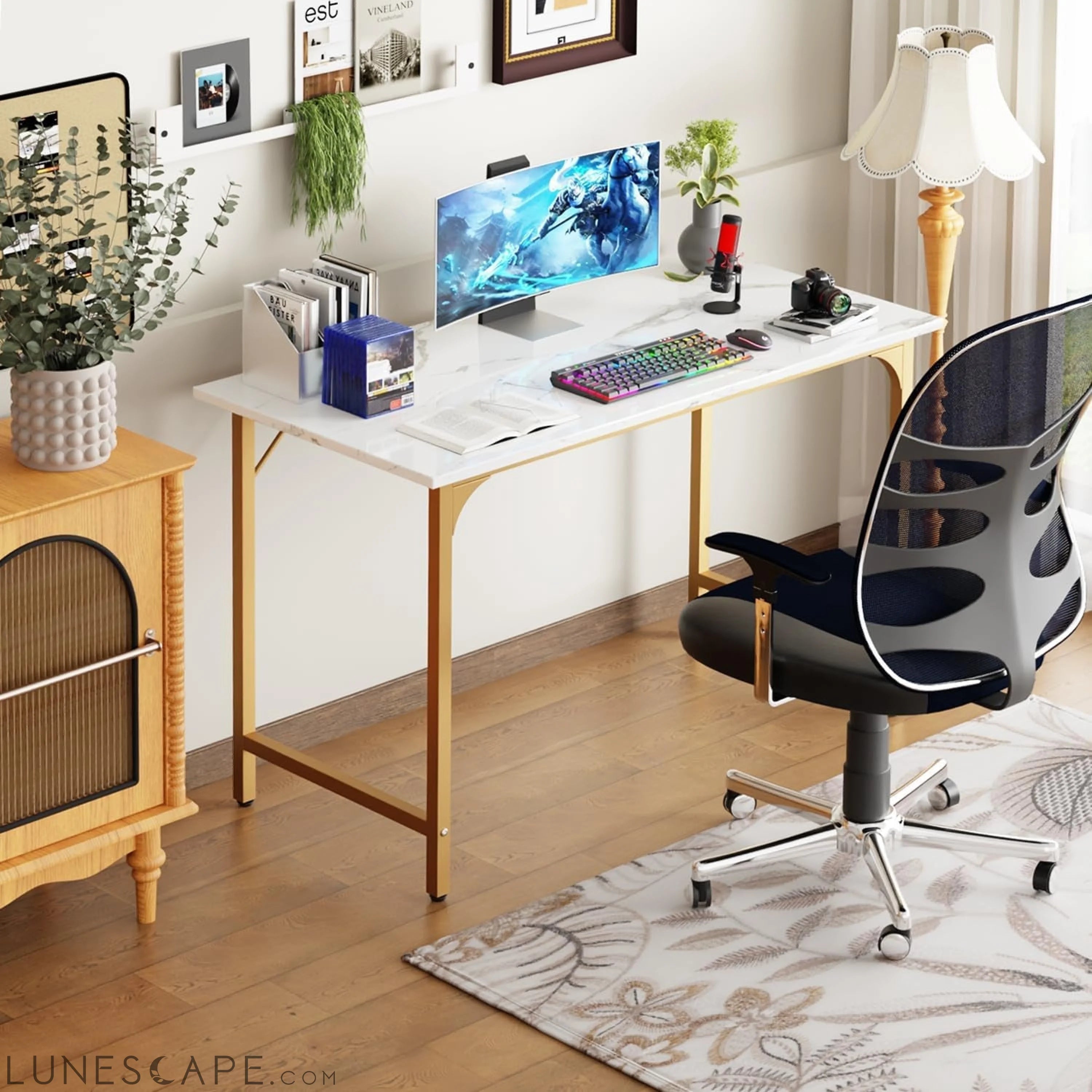 Computer Desk,47 Inches Home Office Desk Writing Study Table Modern LUNESCAPE