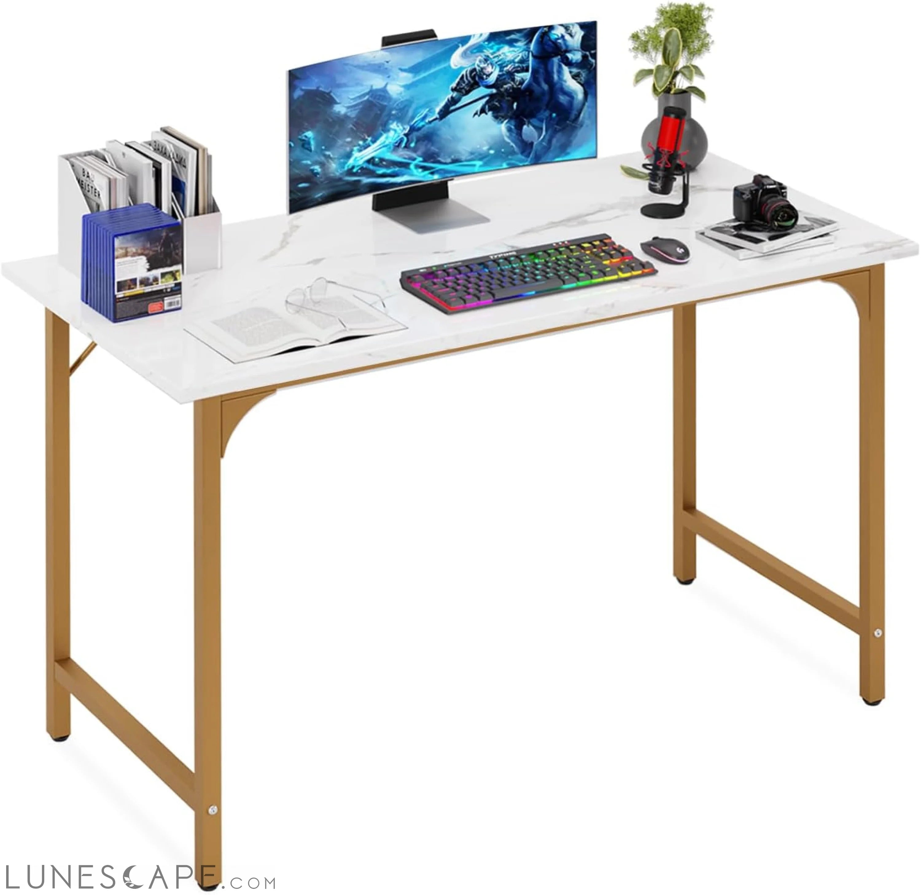 Computer Desk,47 Inches Home Office Desk Writing Study Table Modern LUNESCAPE