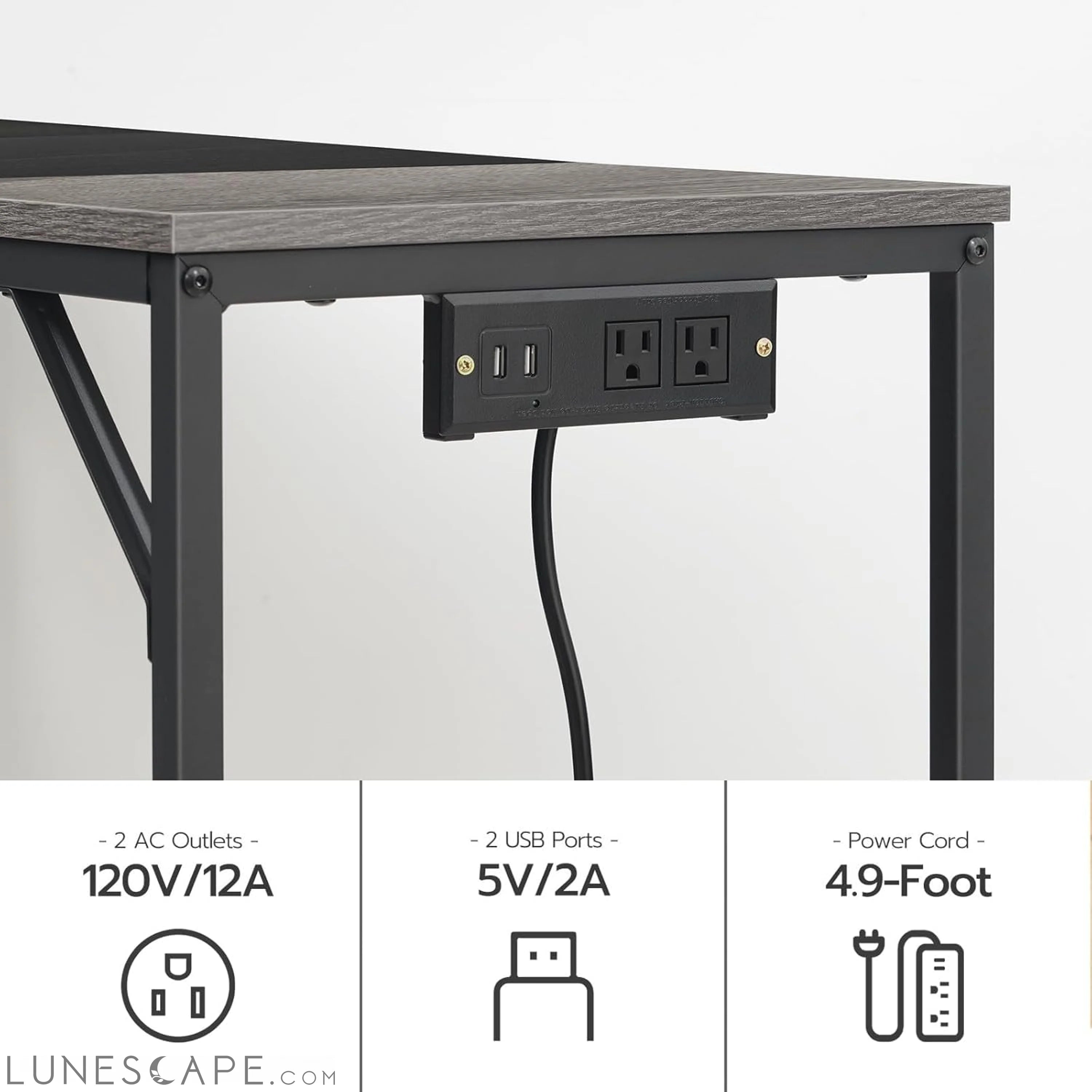 Computer Desk, Home Office Desk with Power Outlet, Modern Study LUNESCAPE