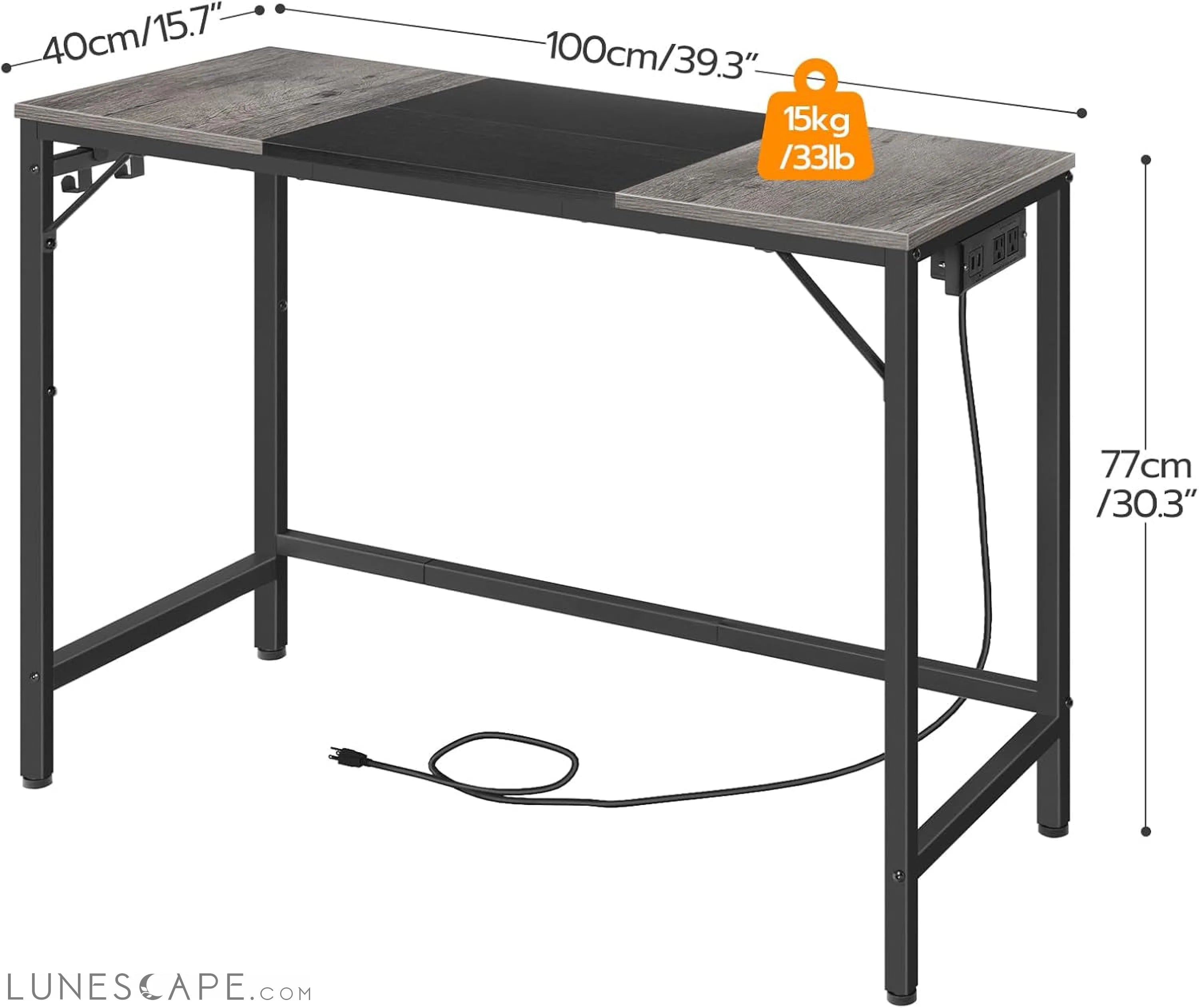 Computer Desk, Home Office Desk with Power Outlet, Modern Study LUNESCAPE