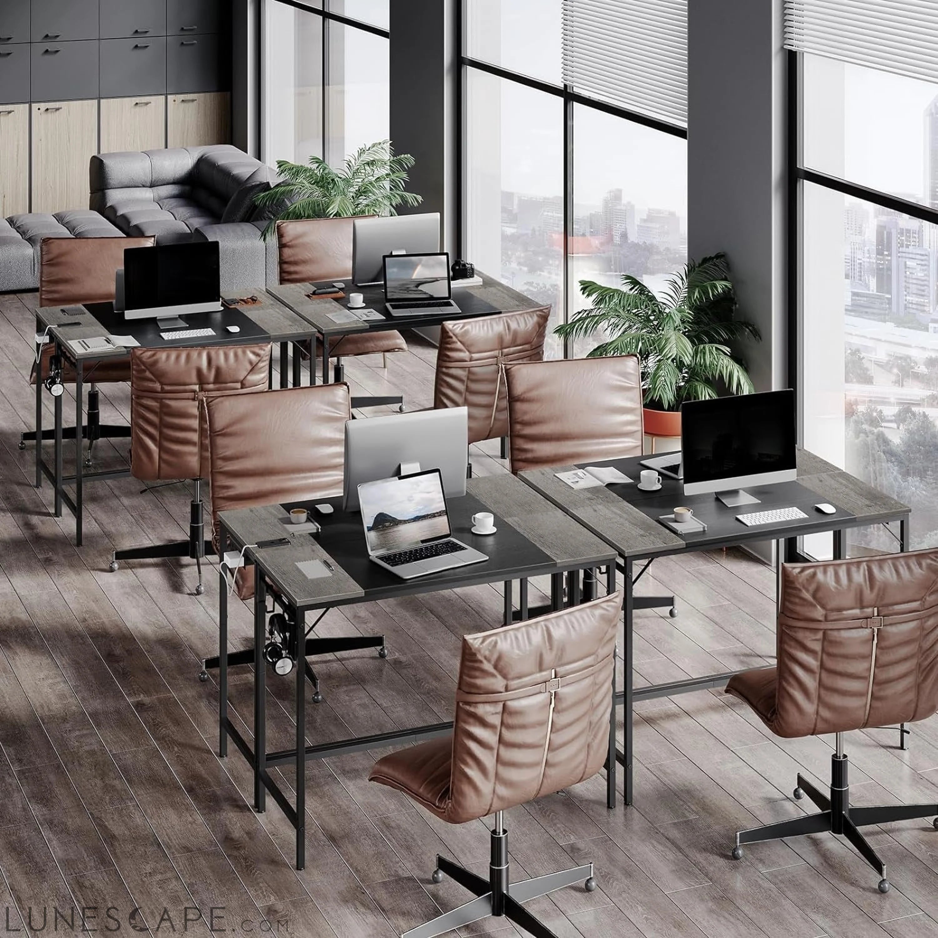 Computer Desk, Home Office Desk with Power Outlet, Modern Study LUNESCAPE