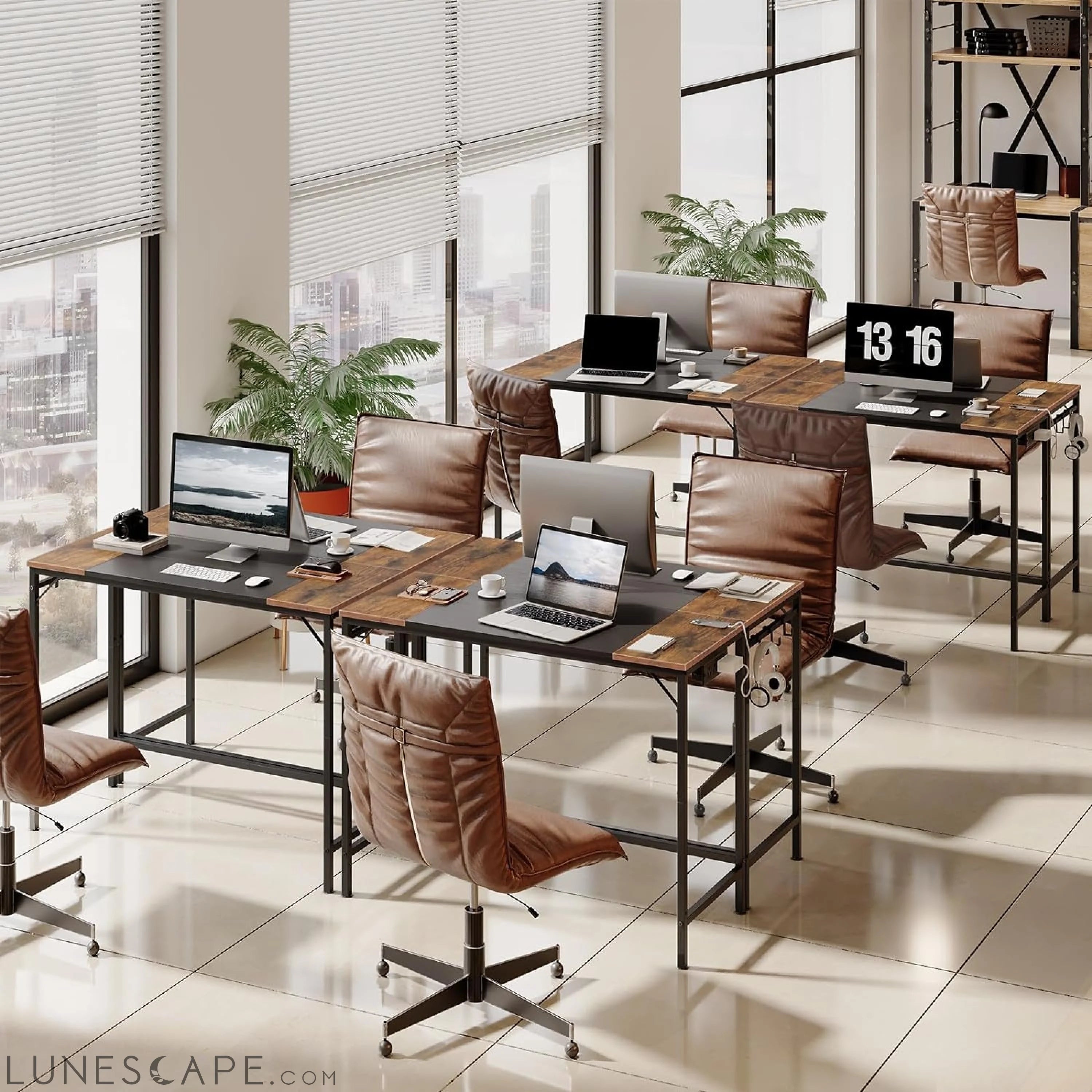 Computer Desk, Home Office Desk with Power Outlet, Modern Study LUNESCAPE