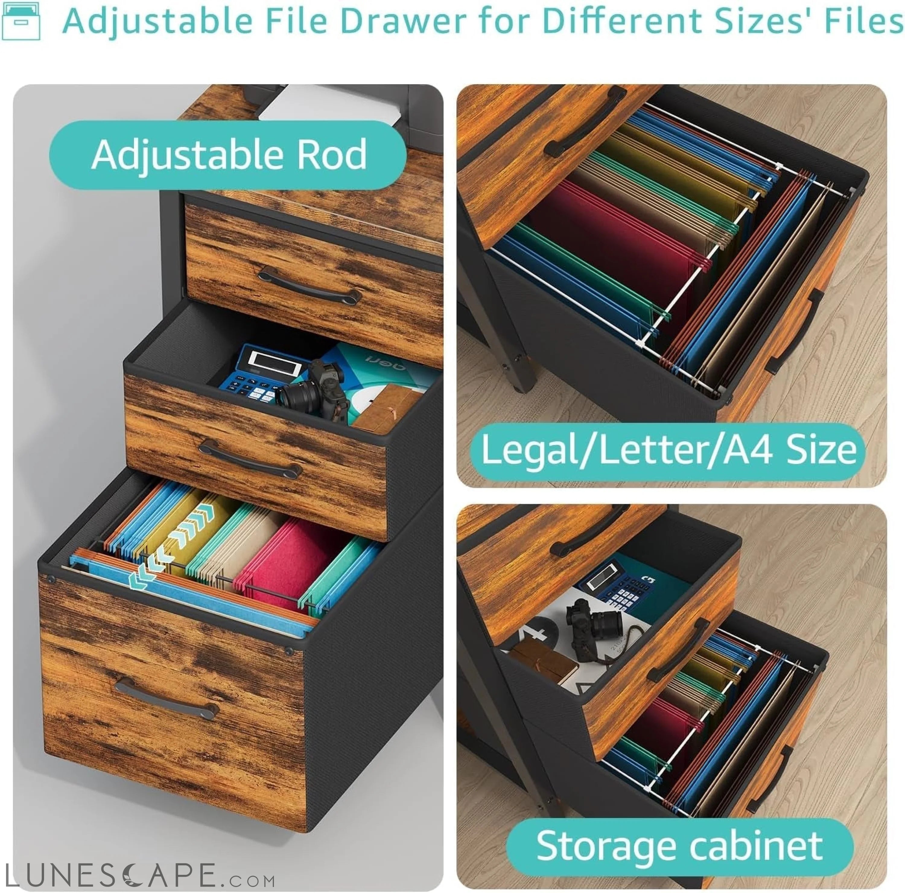 Computer Desk with Fabric File Drawers Cabinet, 47 Inch Home Office LUNESCAPE
