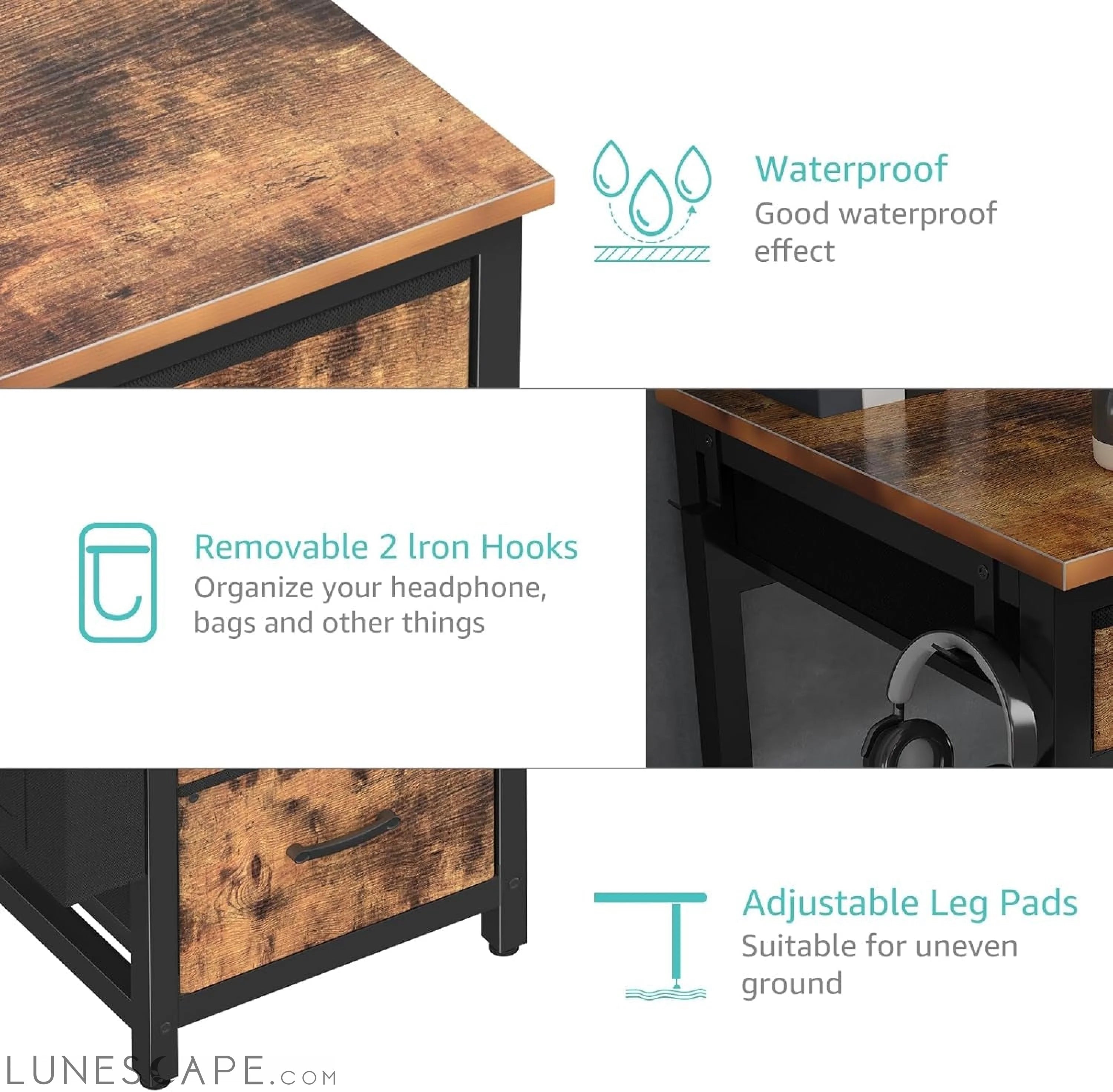 Computer Desk with Fabric File Drawers Cabinet, 57 Inch Home Office LUNESCAPE