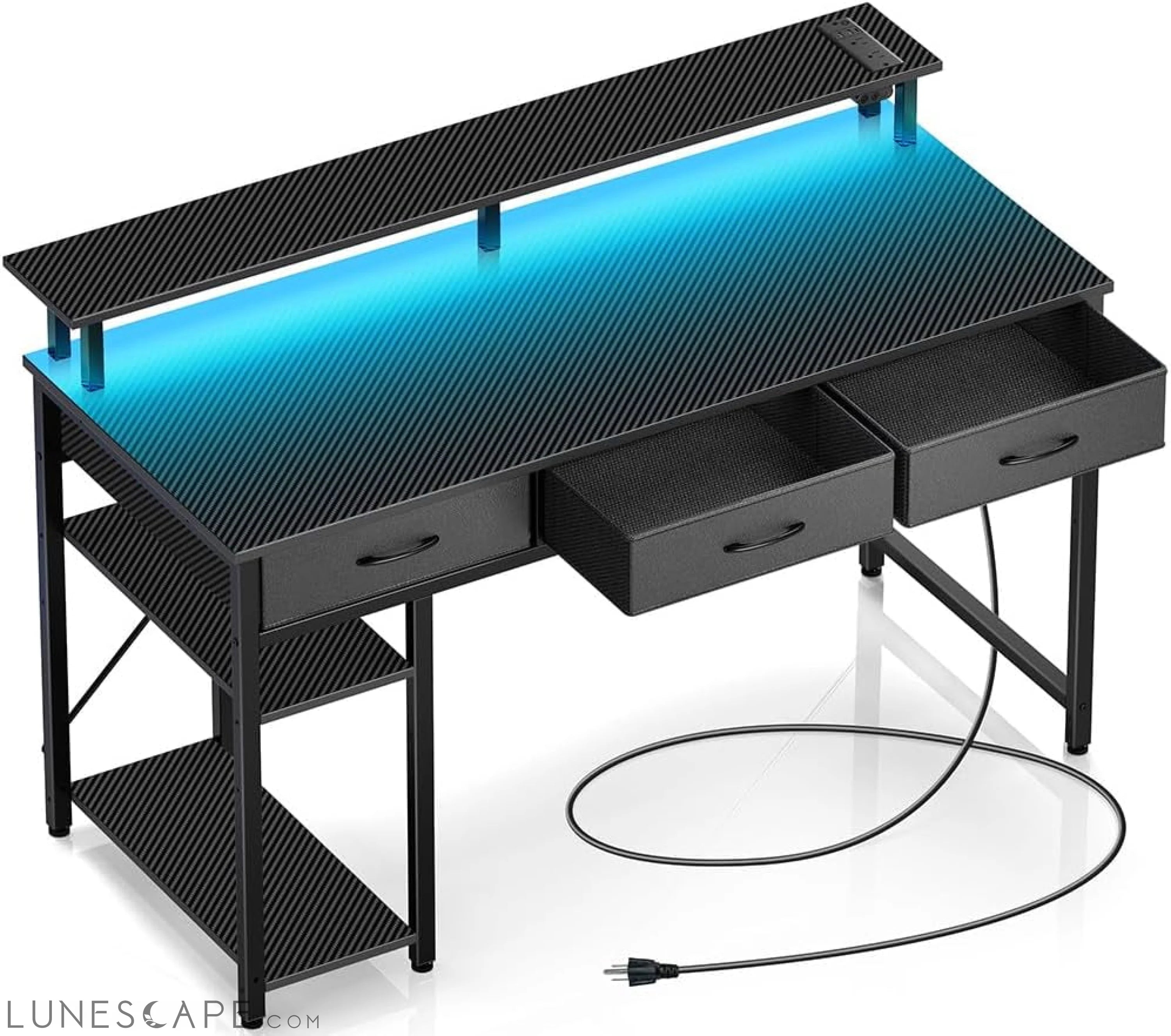 Computer Desk with Power Outlets & LED Light, 47 Inch Home Office Desk LUNESCAPE