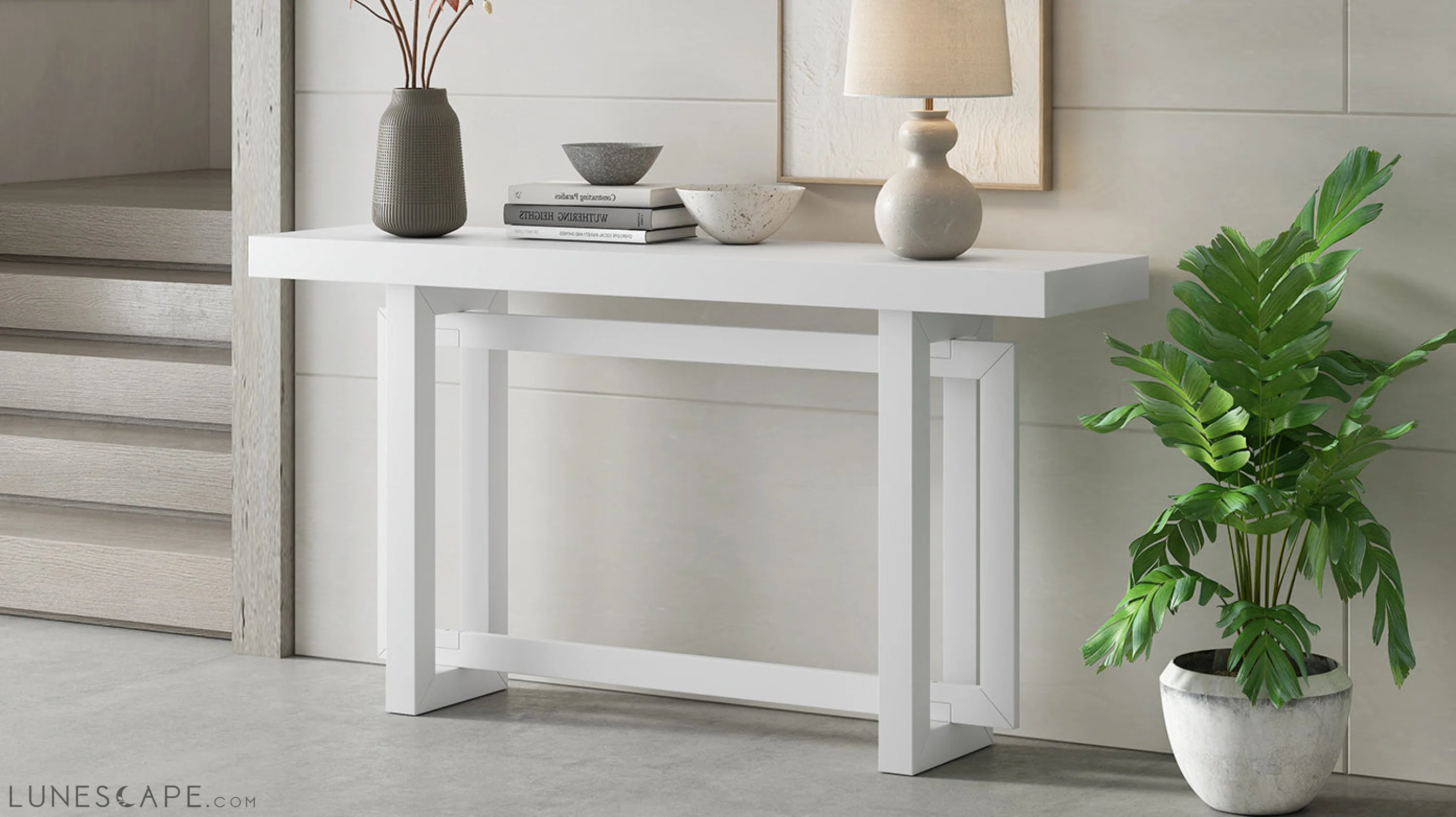 Contemporary Console Table with Wood Top, Extra Long Entryway Table LUNESCAPE