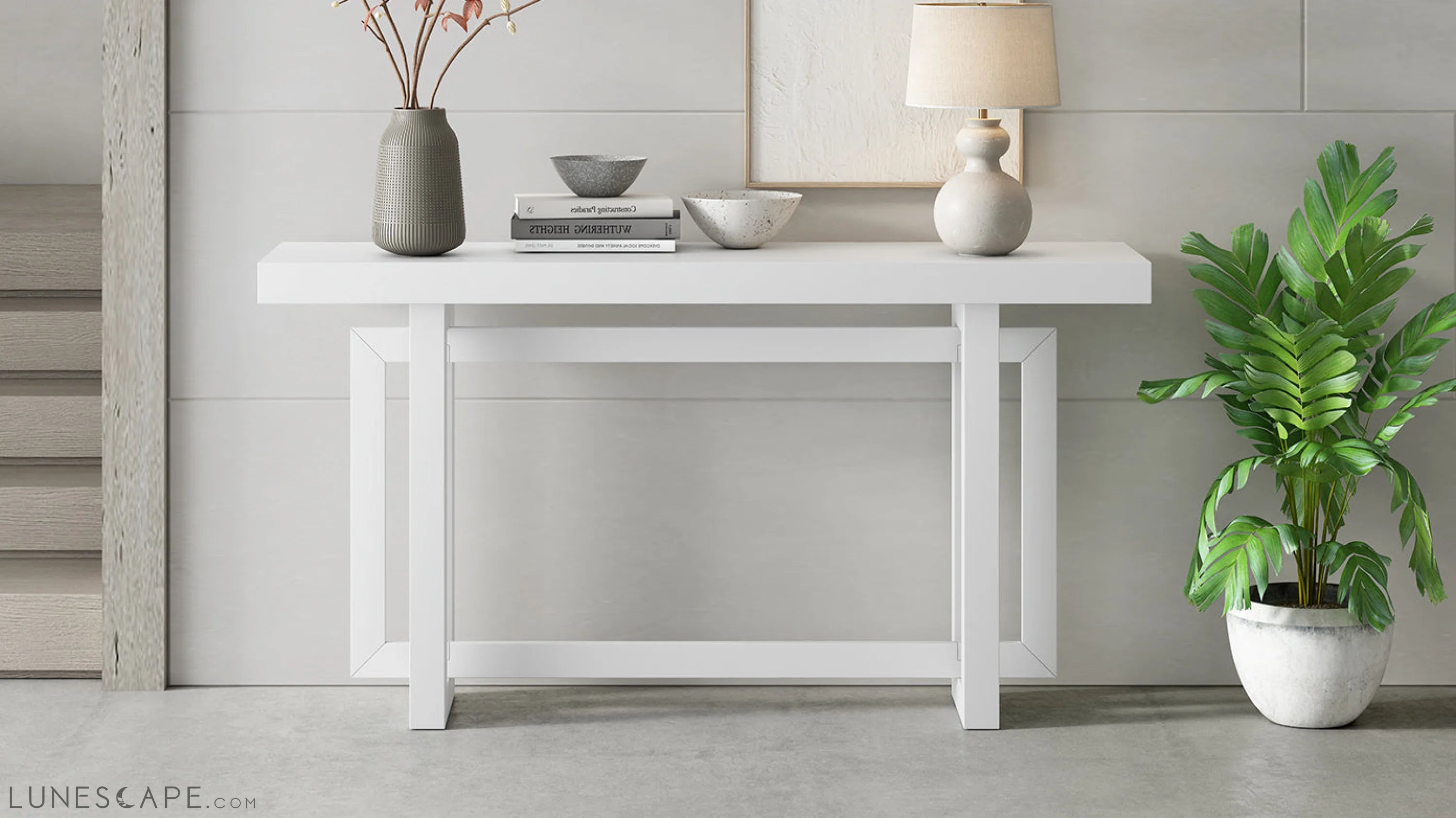 Contemporary Console Table with Wood Top, Extra Long Entryway Table LUNESCAPE
