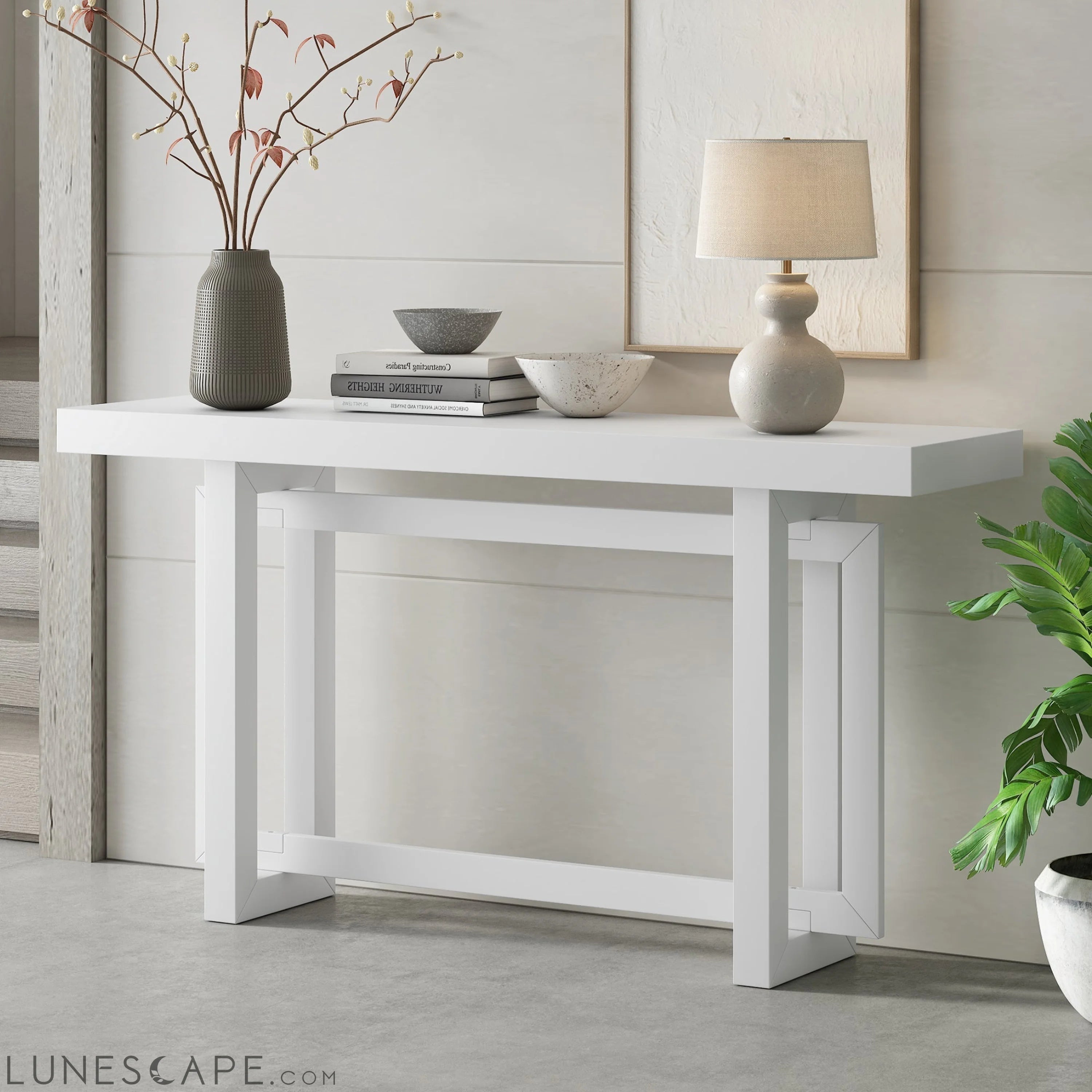 Contemporary Console Table with Wood Top, Extra Long Entryway Table LUNESCAPE