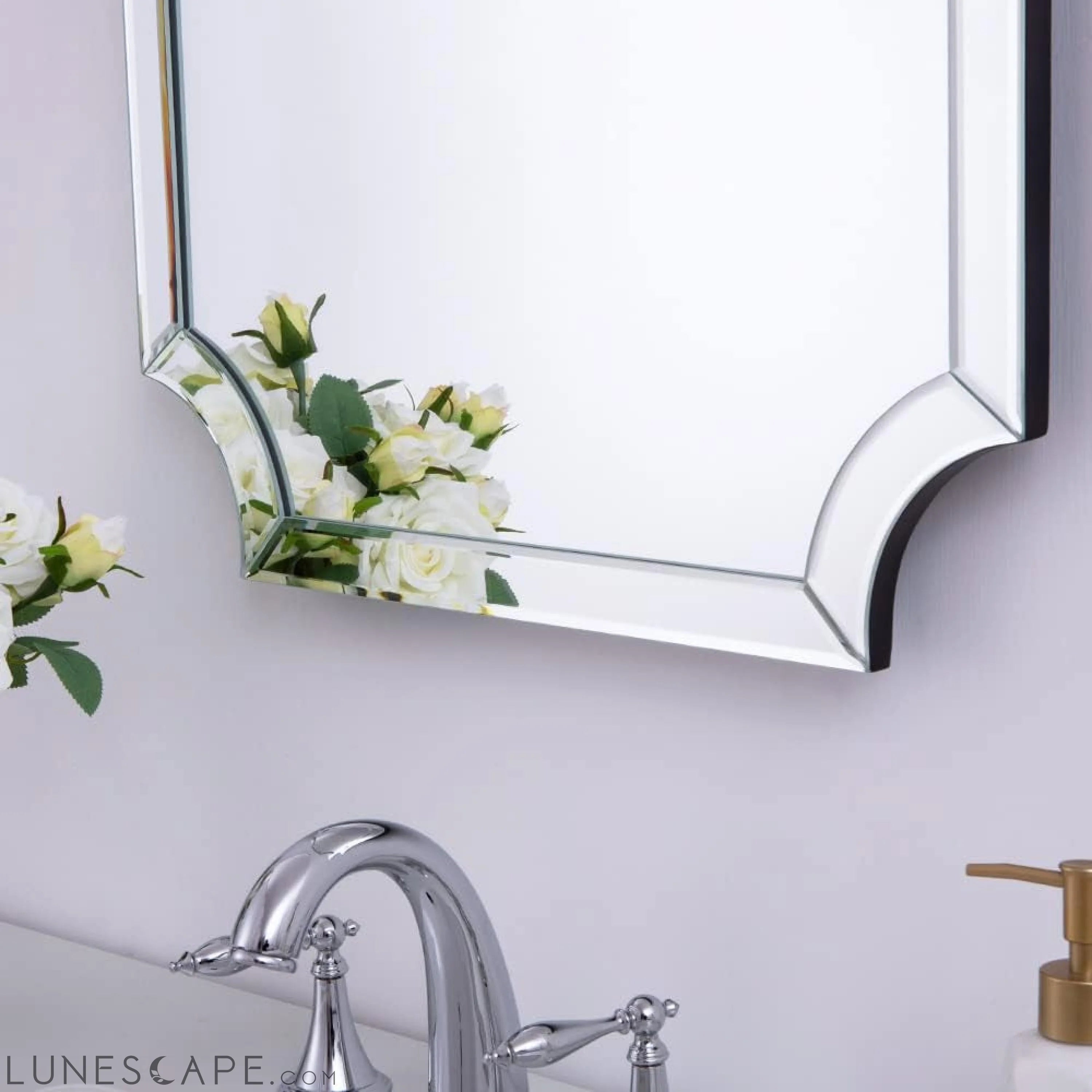 Contemporary Large Arched Wall Mirror, 33.5 X 21.6 with Glass Beveled LUNESCAPE