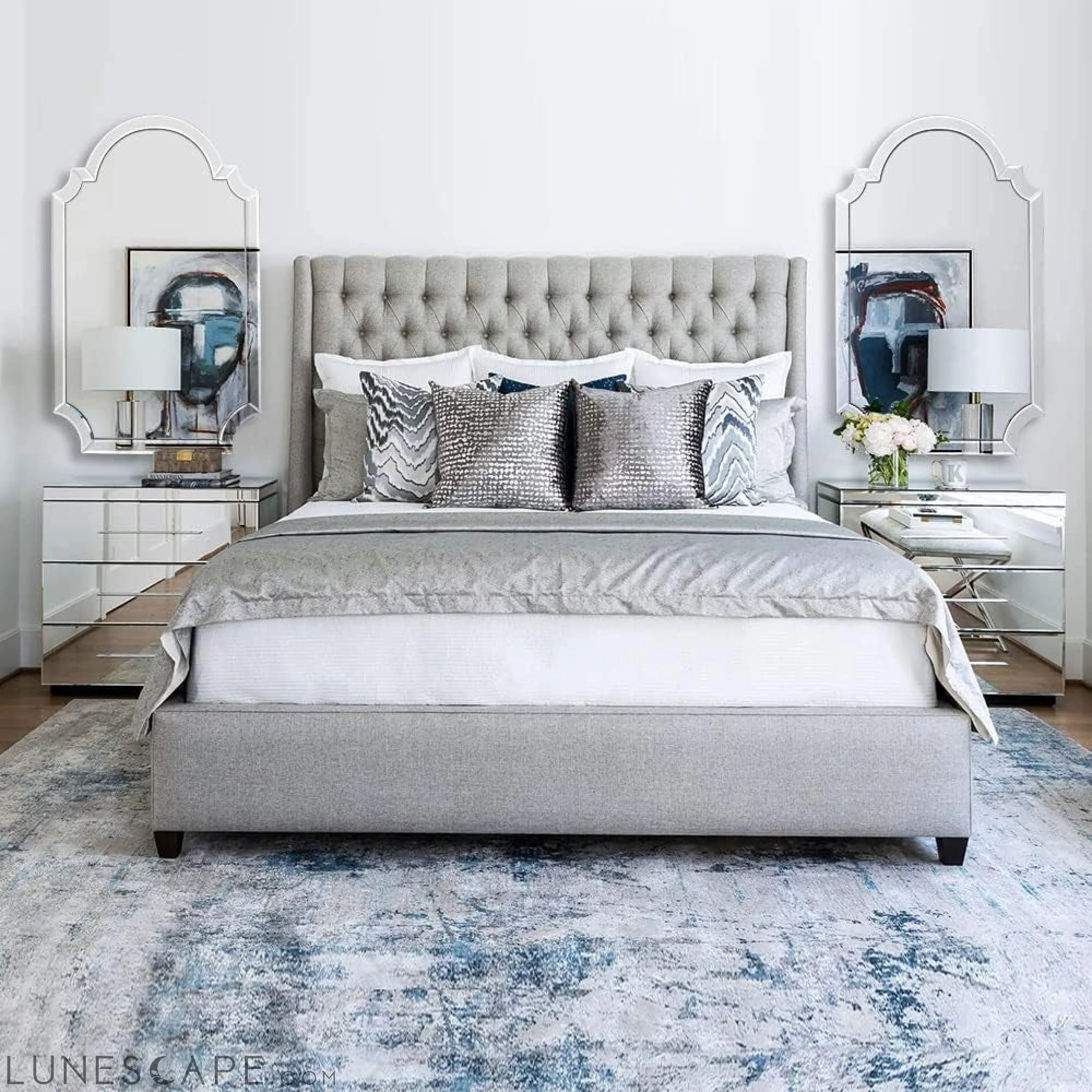 Contemporary Large Arched Wall Mirror, 33.5 X 21.6 with Glass Beveled LUNESCAPE