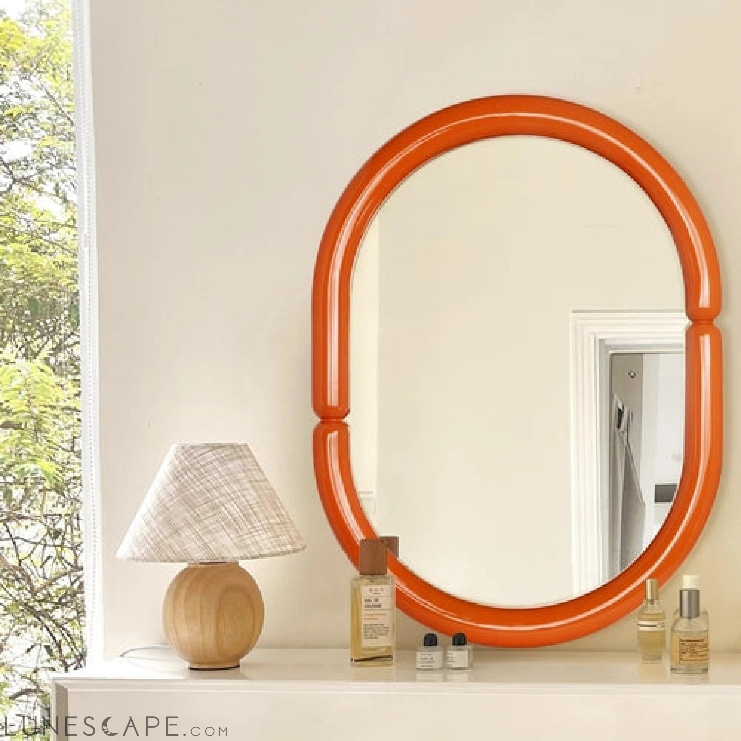 Contemporary Oval Wood Framed Wall Mirror - Elegant Wall Mounted LUNESCAPE