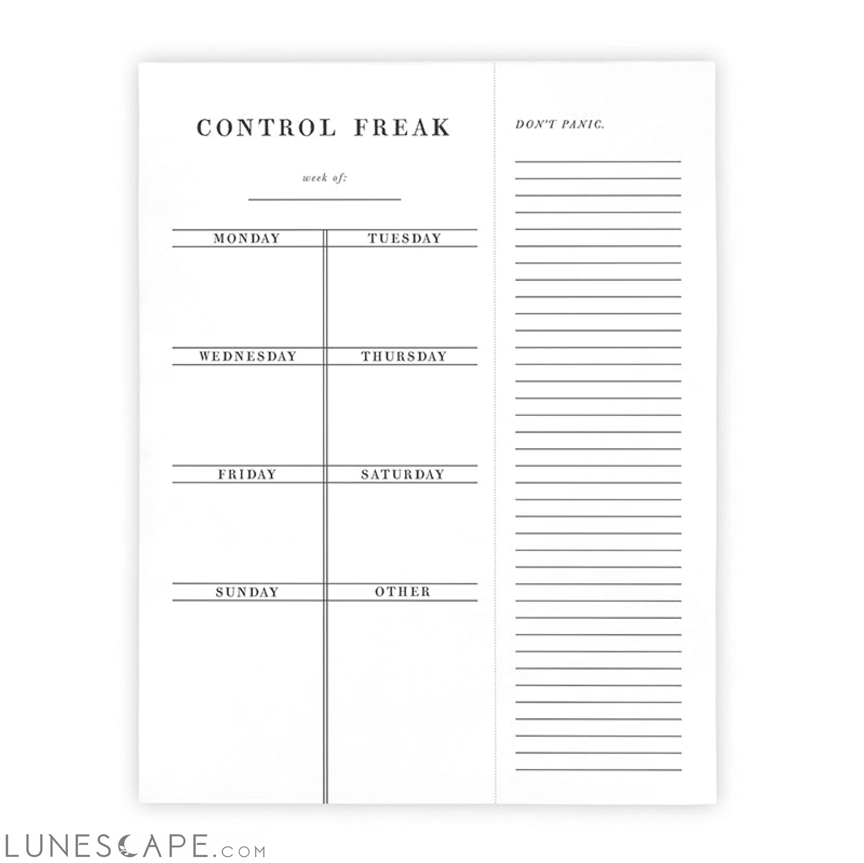 Control Freak Weekly List Notepad | 8.5" x 11" Desk Planner LUNESCAPE