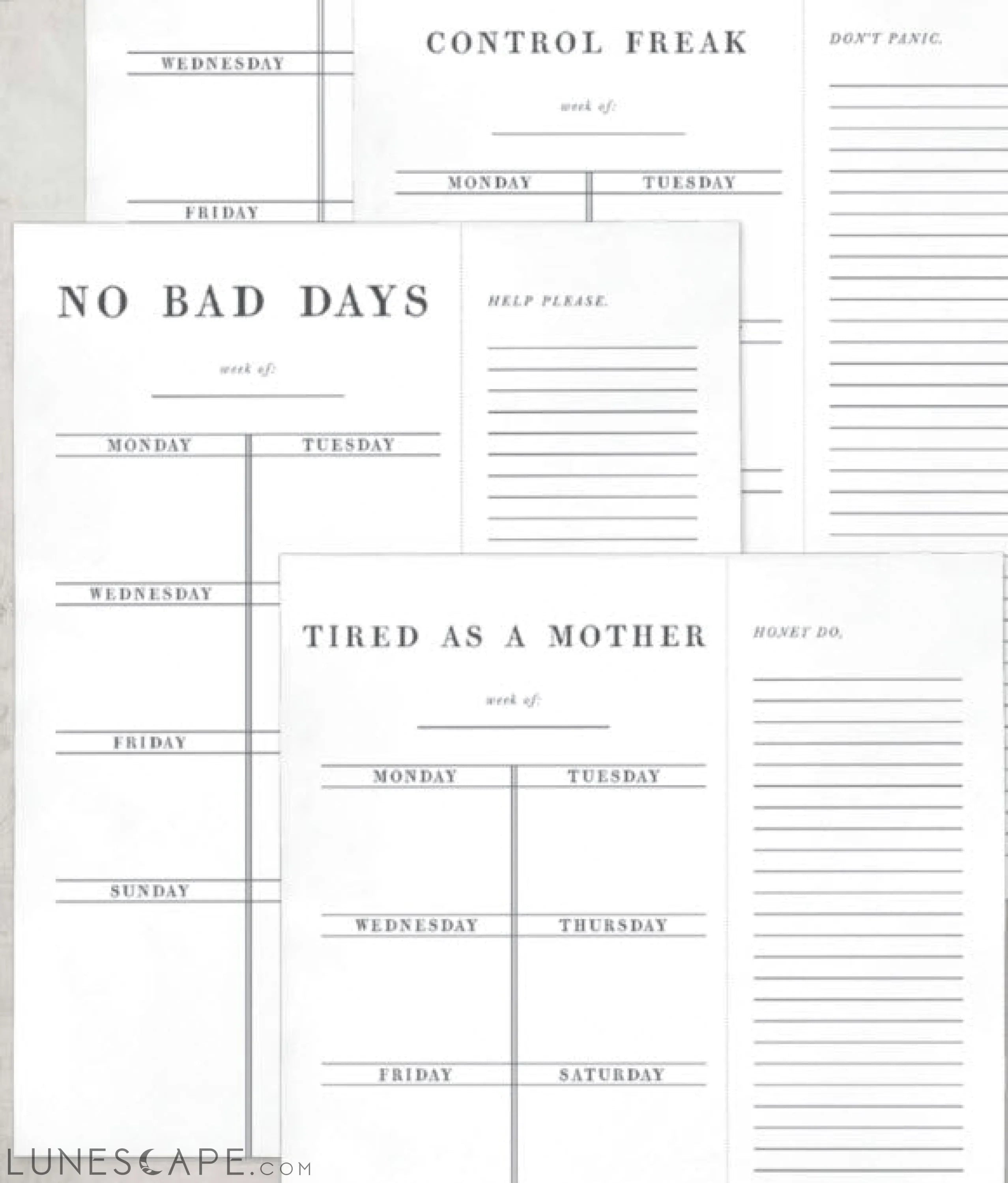 Control Freak Weekly List Notepad | 8.5" x 11" Desk Planner LUNESCAPE
