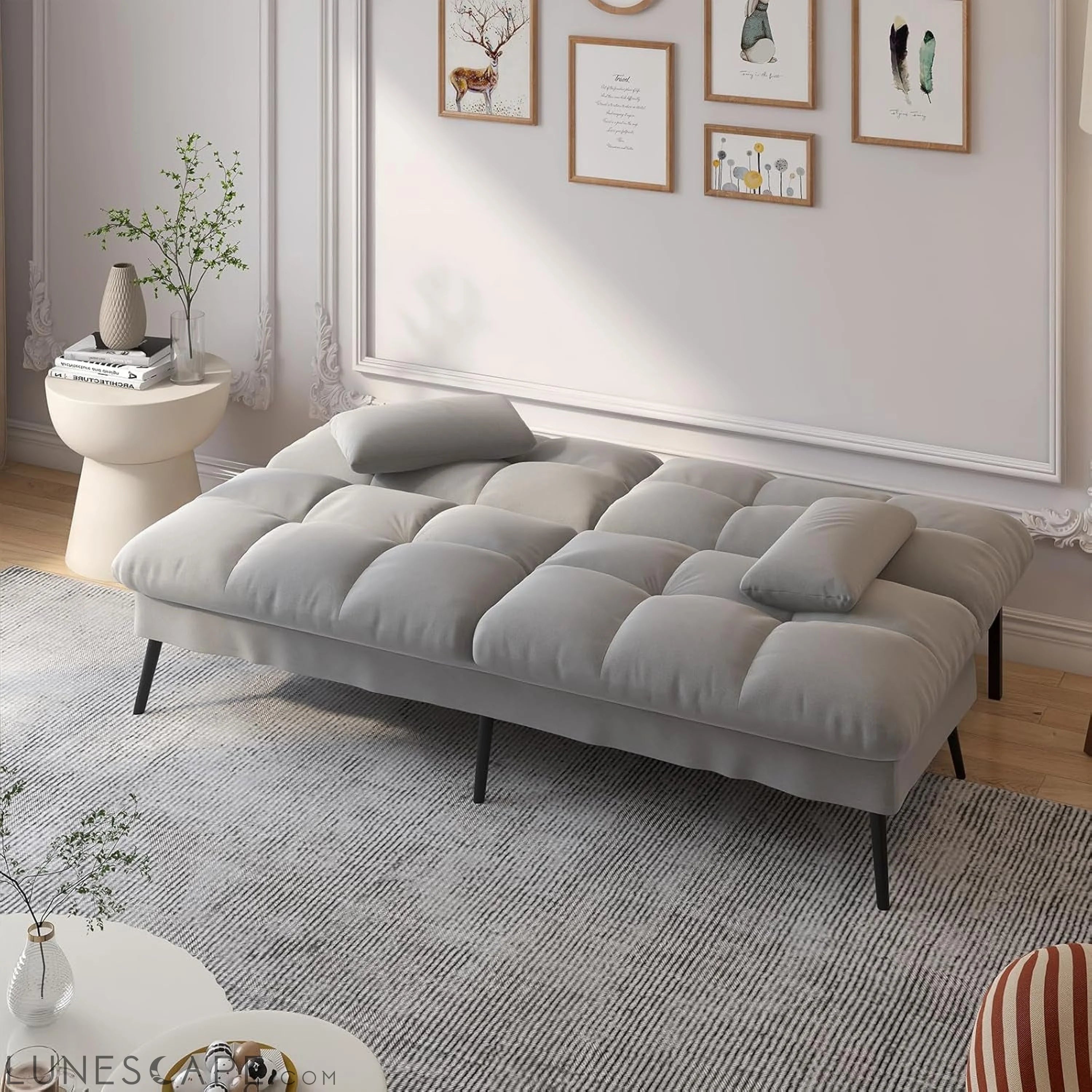 Convertible Futon Sofa Bed, 68″Fabric Futon Couch with Adjustable LUNESCAPE