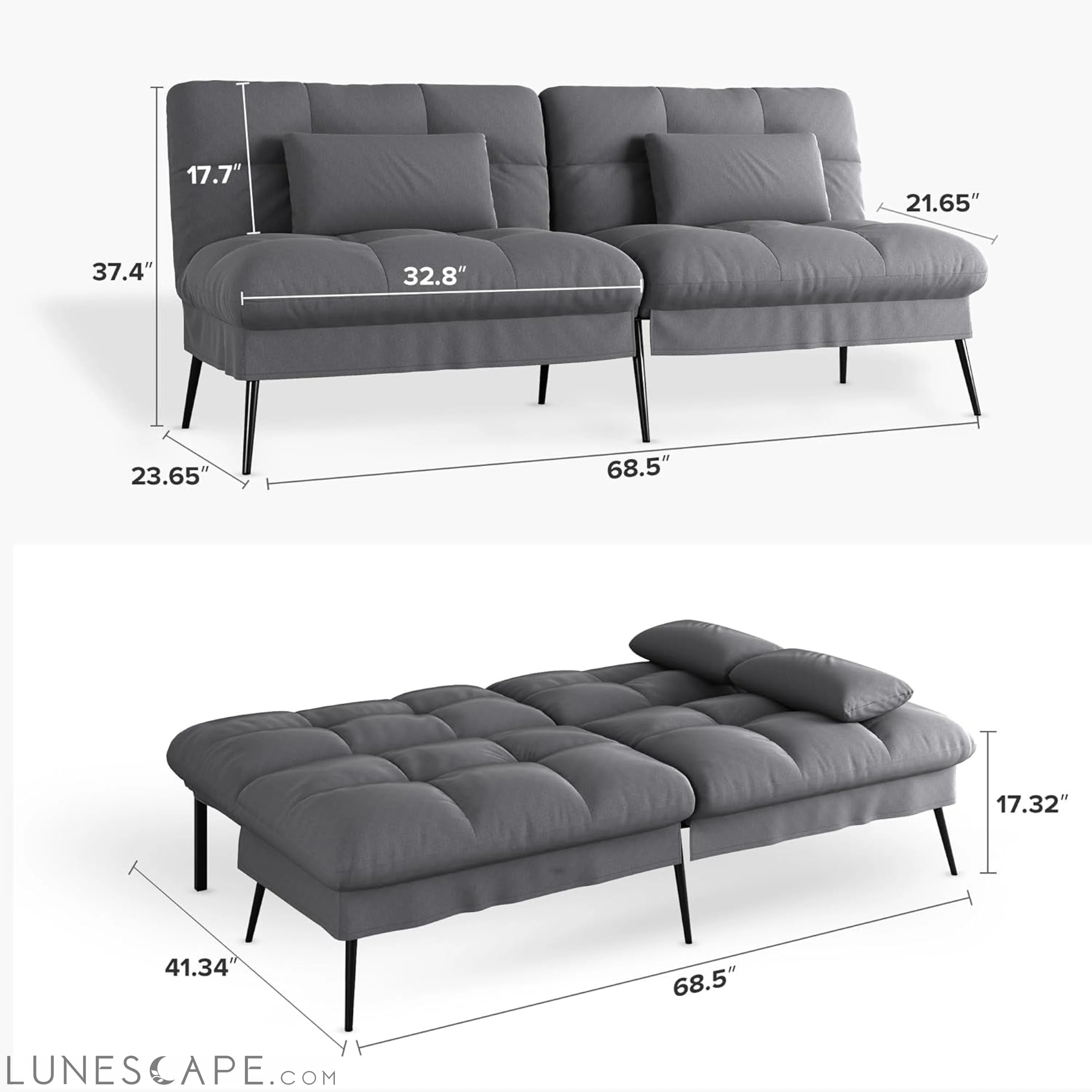 Convertible Futon Sofa Bed, 68″Fabric Futon Couch with Adjustable LUNESCAPE